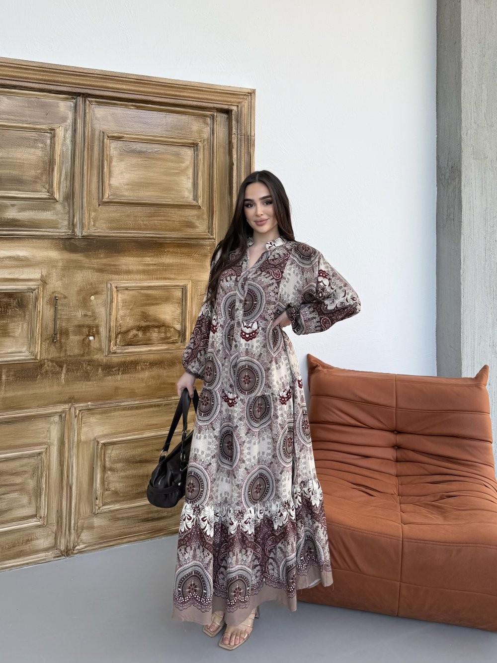 Sahra Elbise Bordo Taş