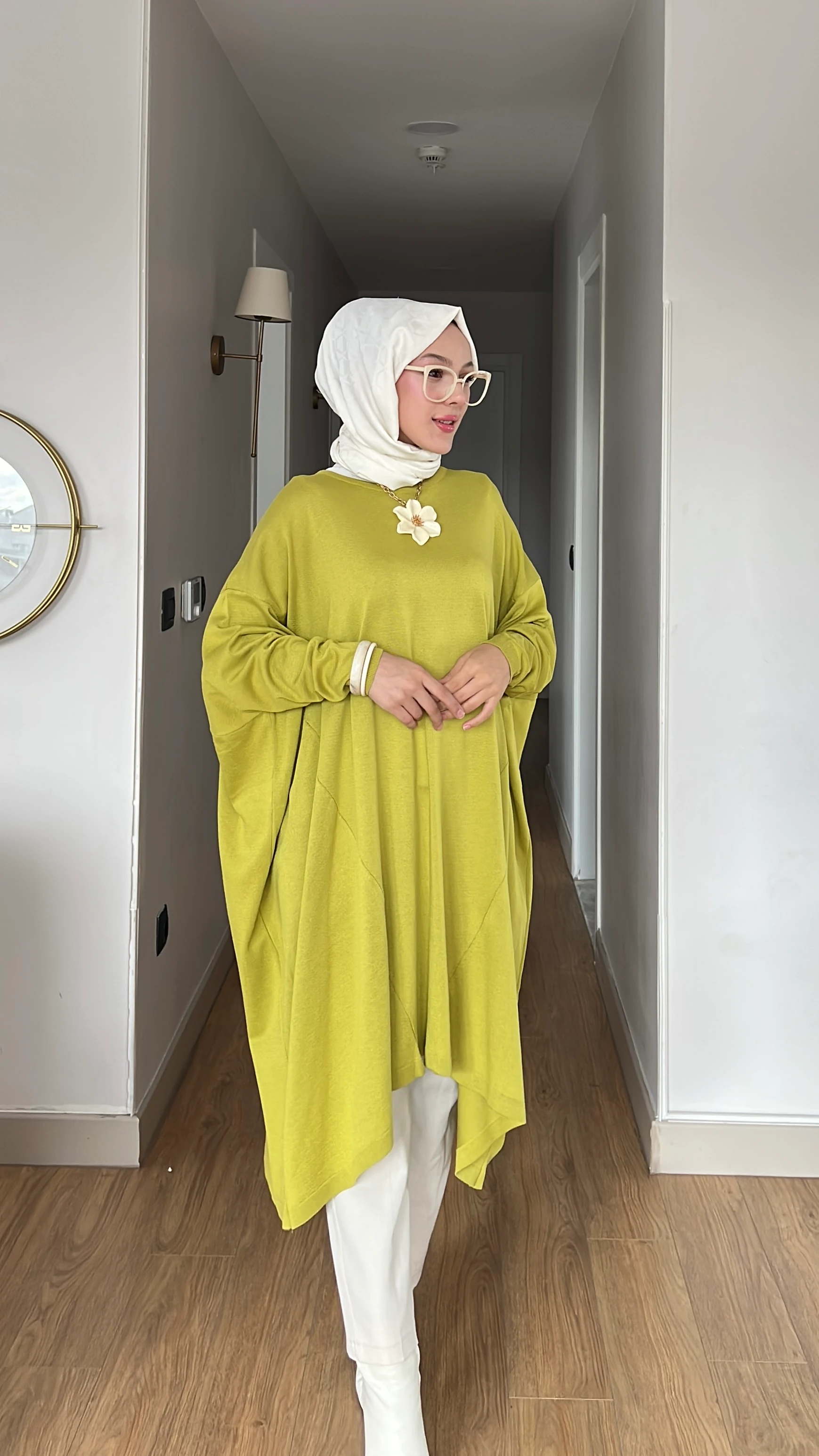 Büyük Beden Merserize Tunik - Yağ Yeşili