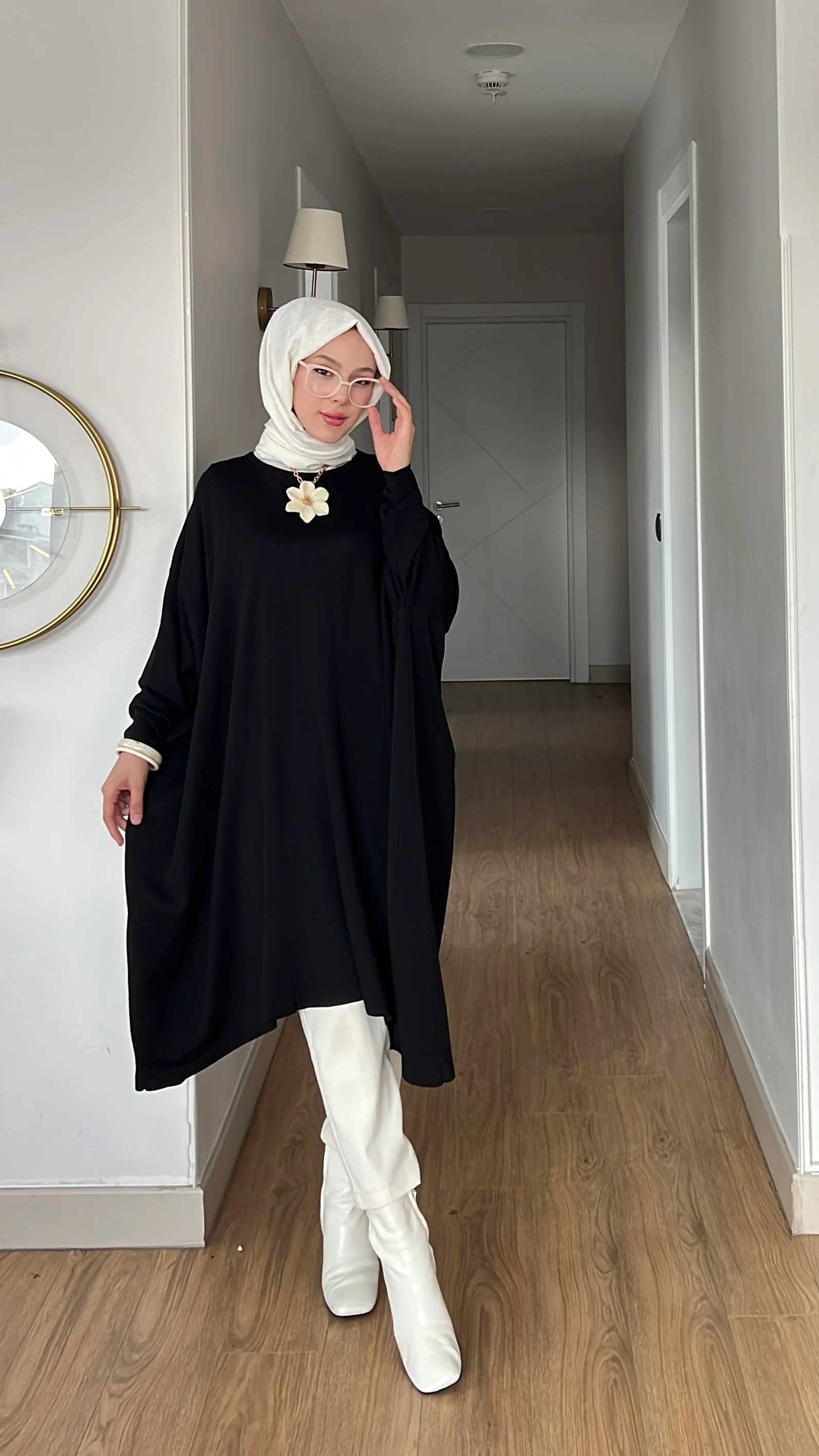 Büyük Beden Merserize Tunik - Siyah