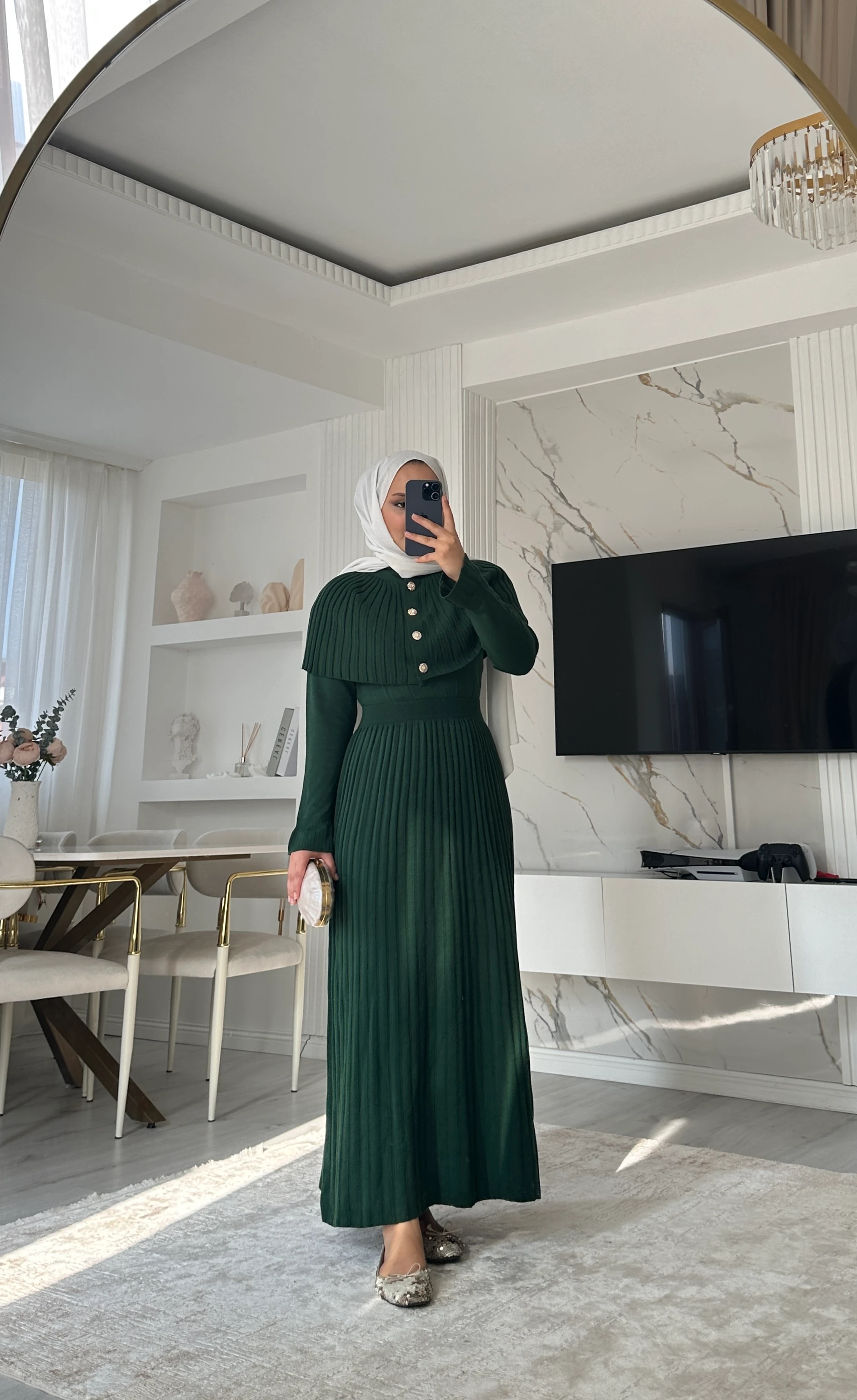 Pelerinli Elbise  - Zümrüt