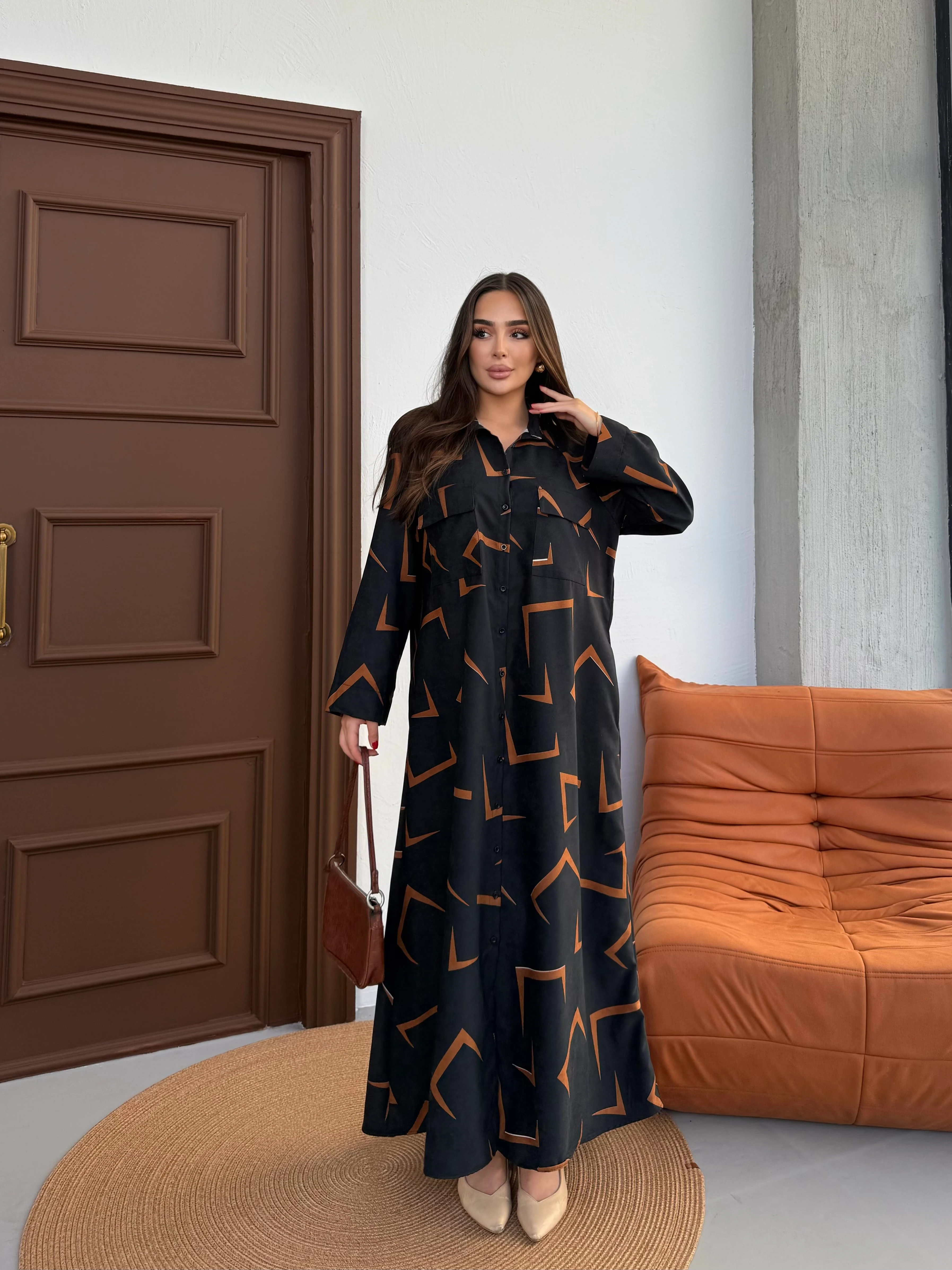 Süet Elbise Boydan Düğmeli - Siyah