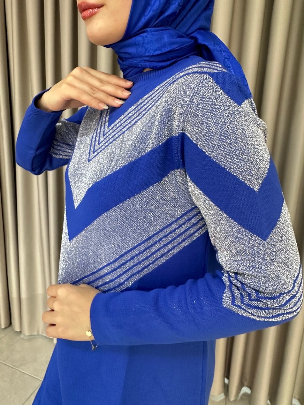 Büşra Triko Takım Saks Mavisi