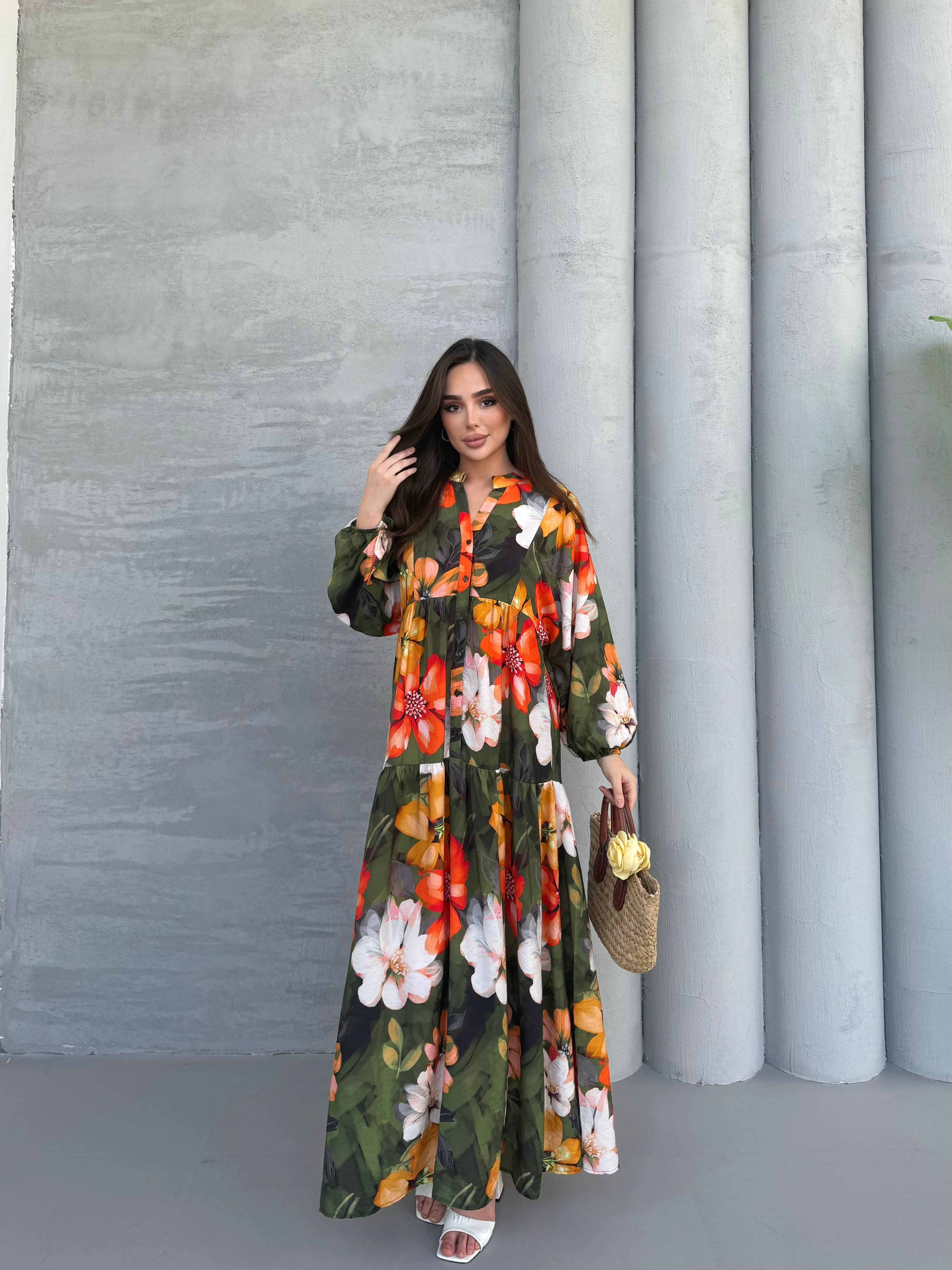 Fulya Çiçek Elbise - Yeşil