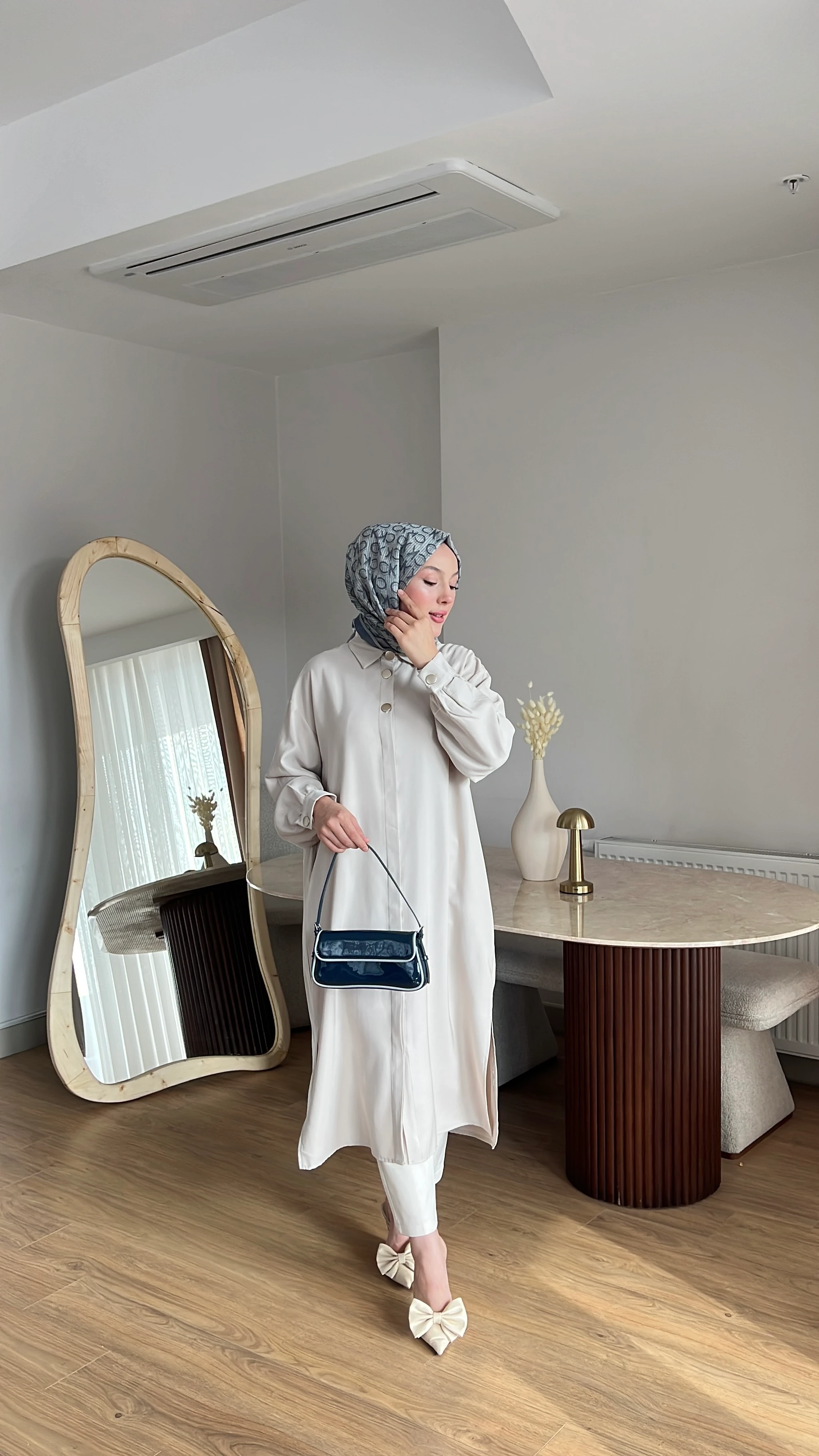 Oversize Button Kap - Bej