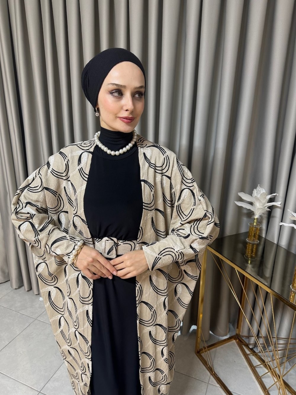 Modern Desen Abaya Elbise Vizon
