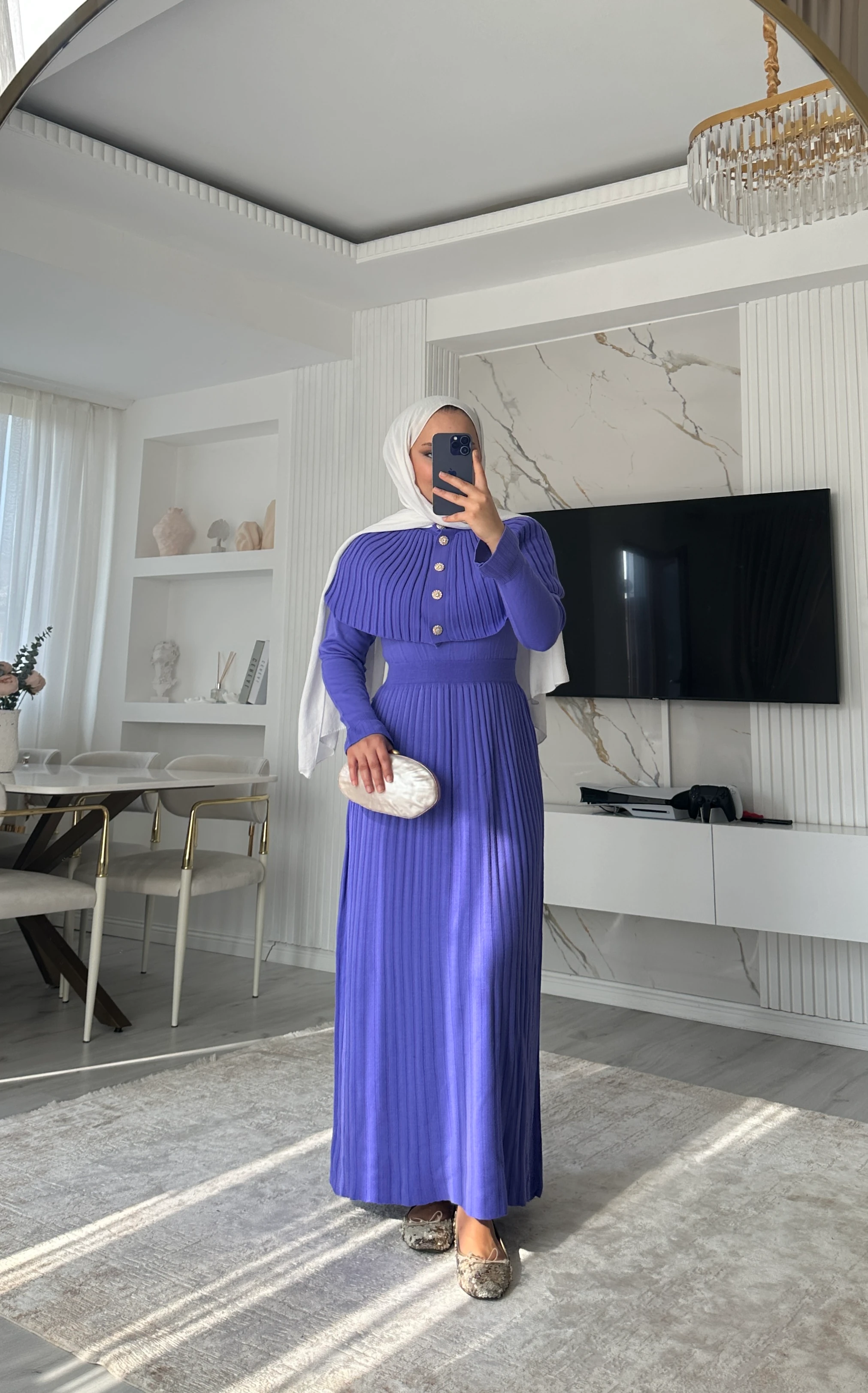 Pelerinli Elbise  - Mor