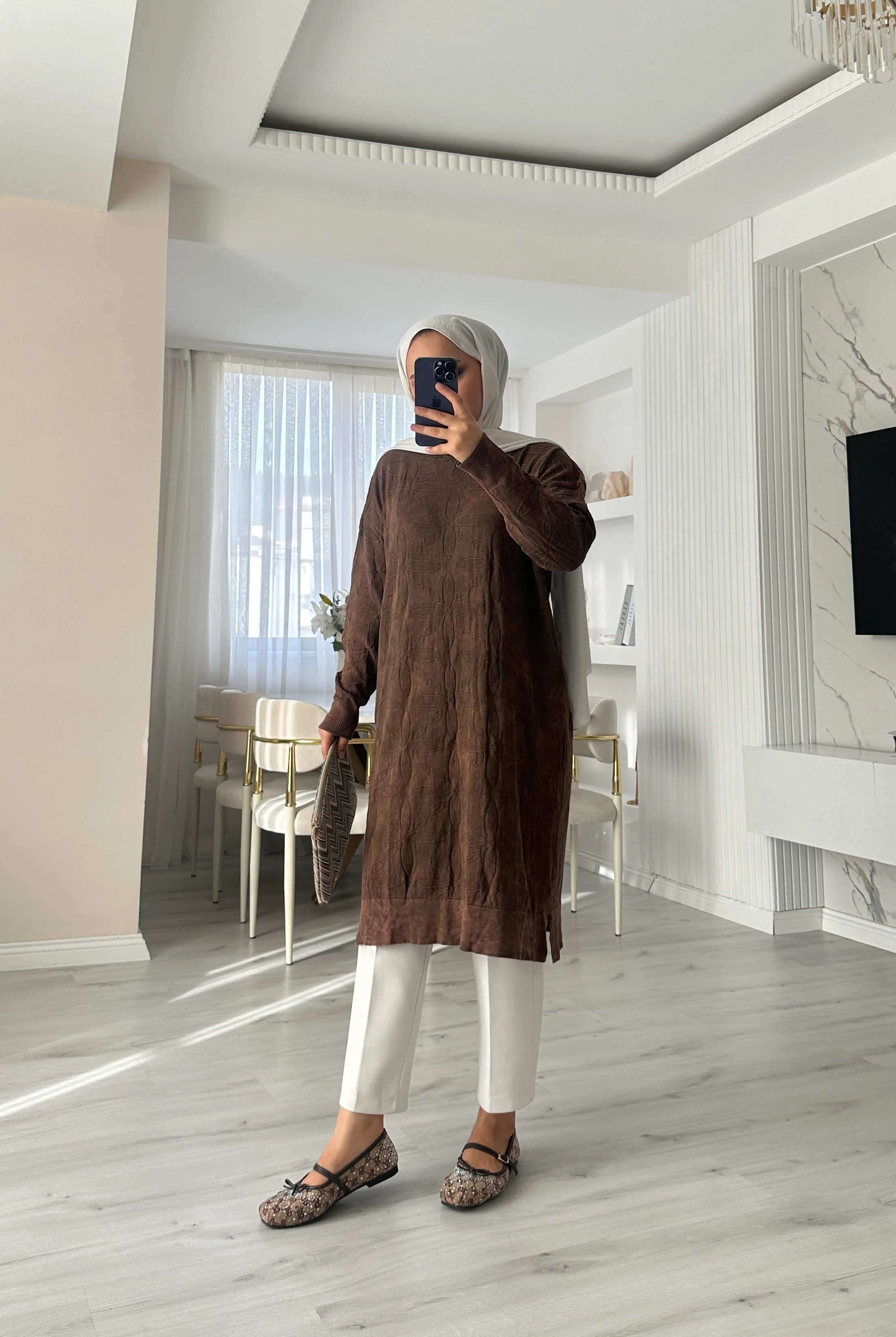 Neva Büyük Beden  Tunik - Kahverengi