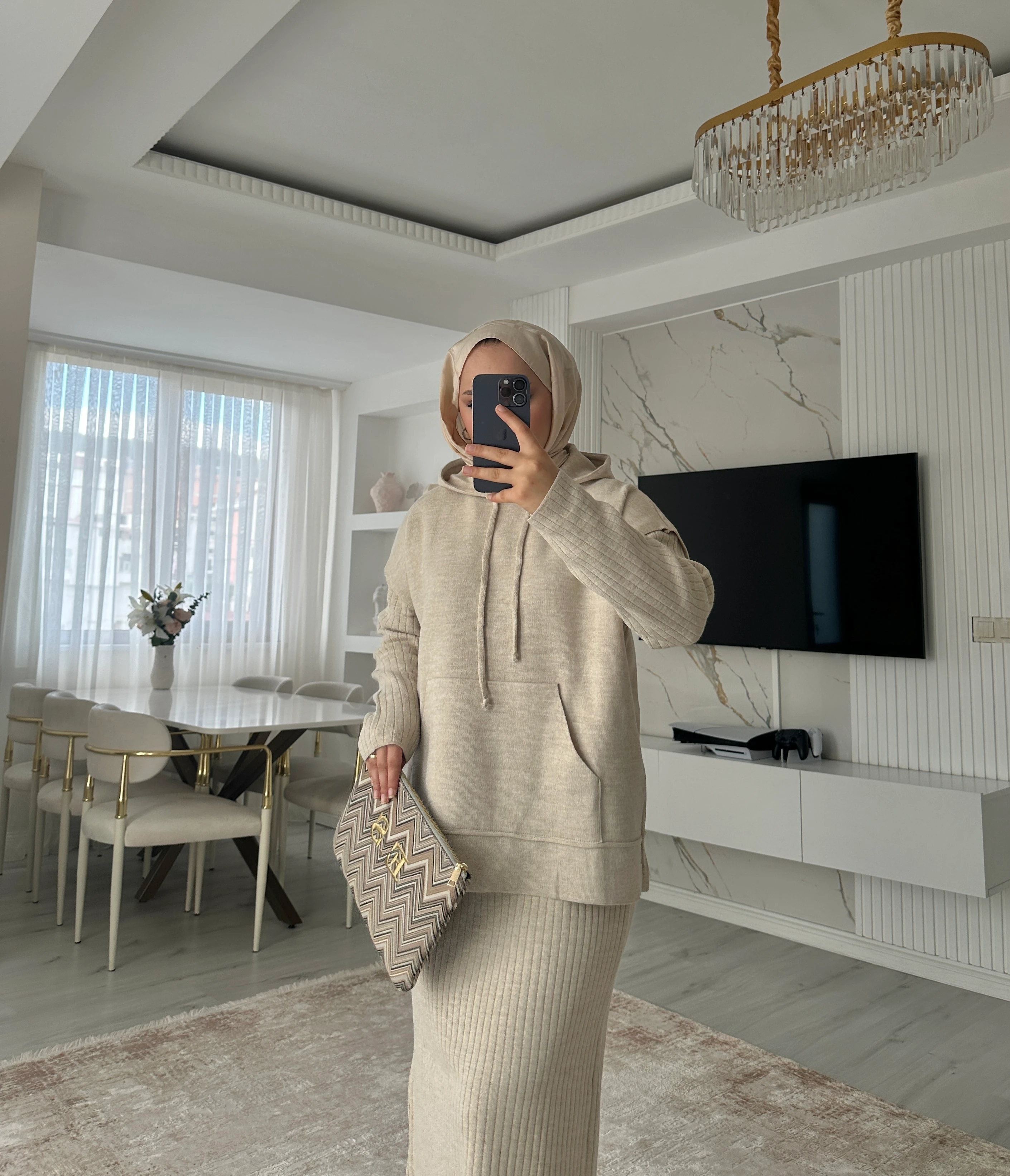 Kapüşonlu Sweat Elbise Takım