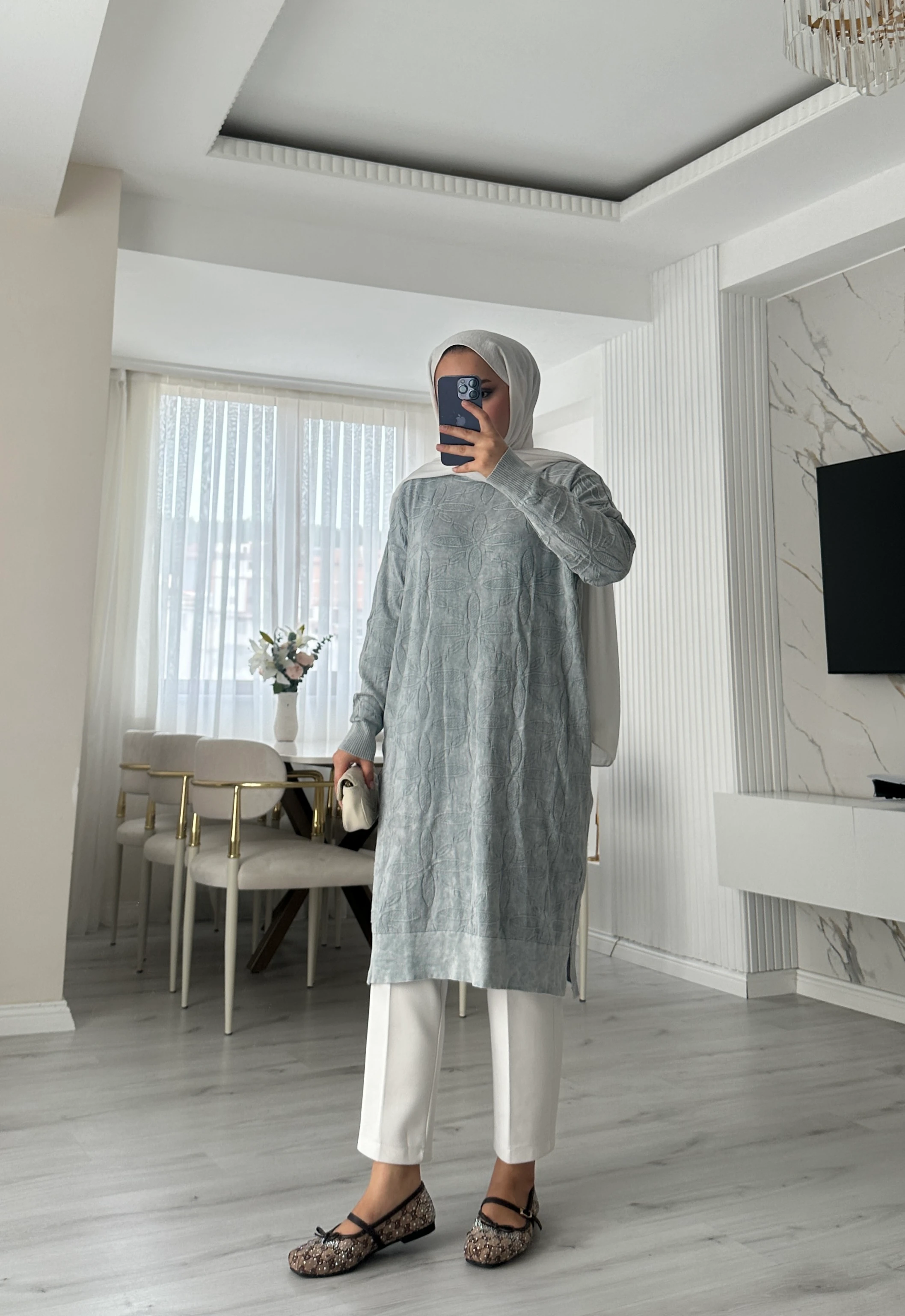 Neva Büyük Beden  Tunik - Gri