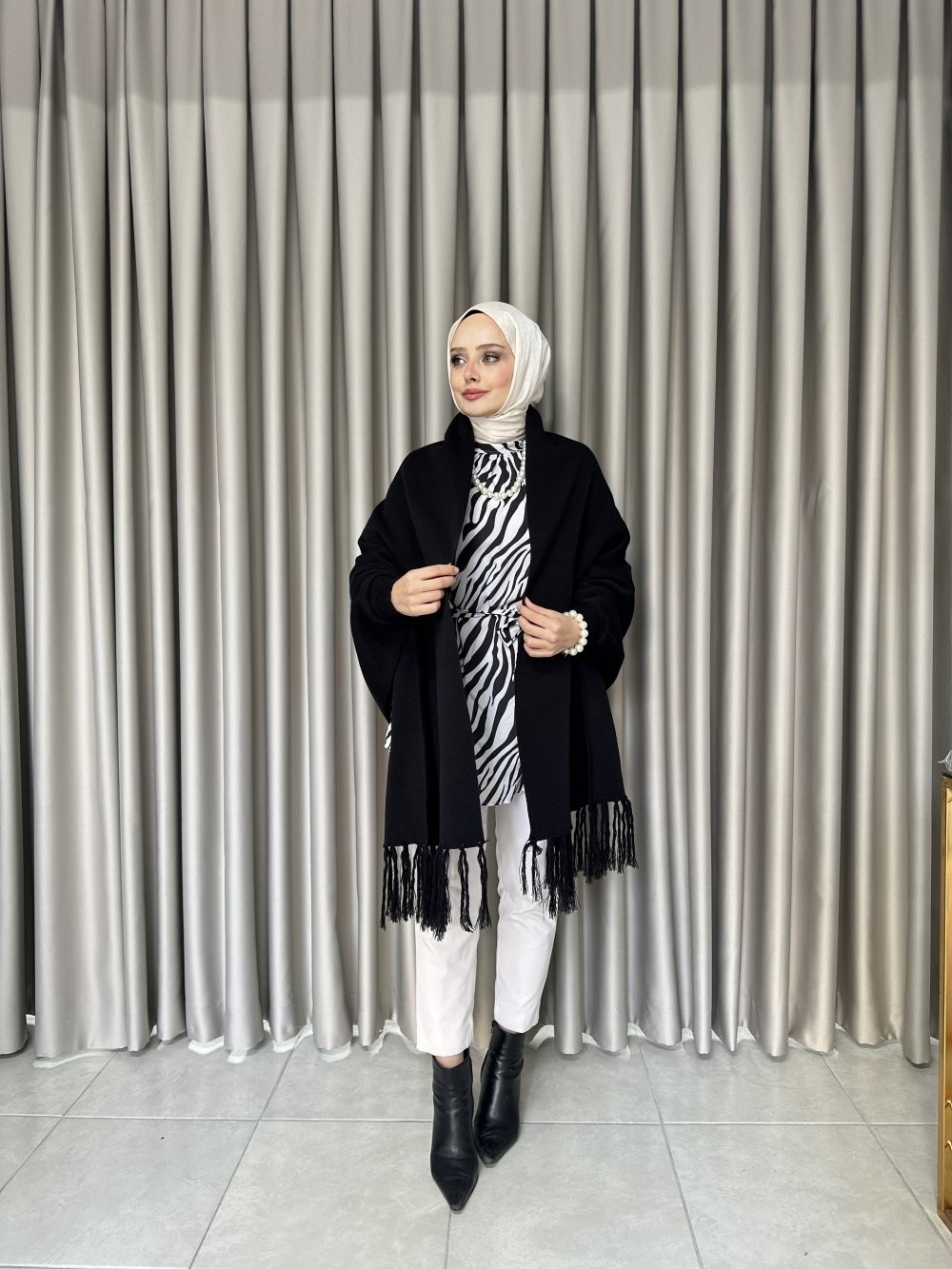 Kollu Triko Şal Siyah