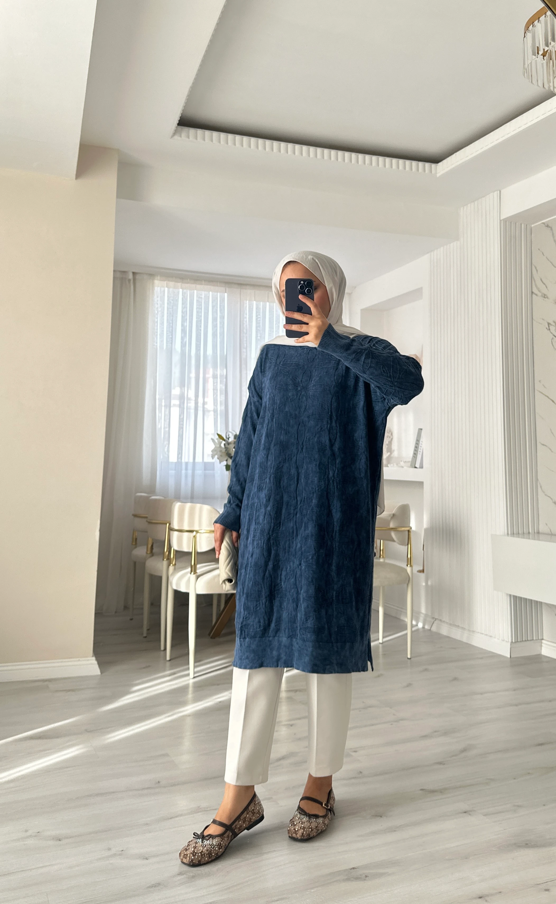 Neva Büyük Beden  Tunik - İndigo