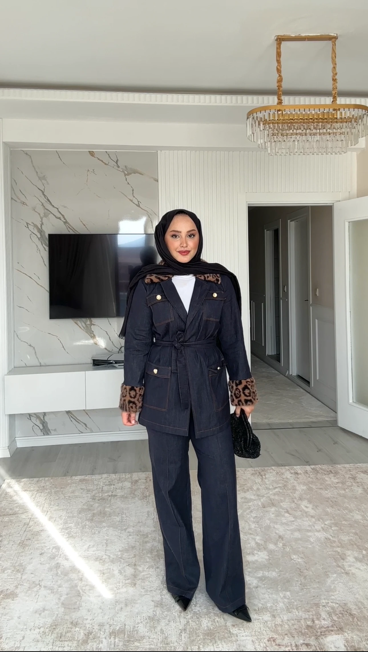 Denim Kürklü Kot Takım