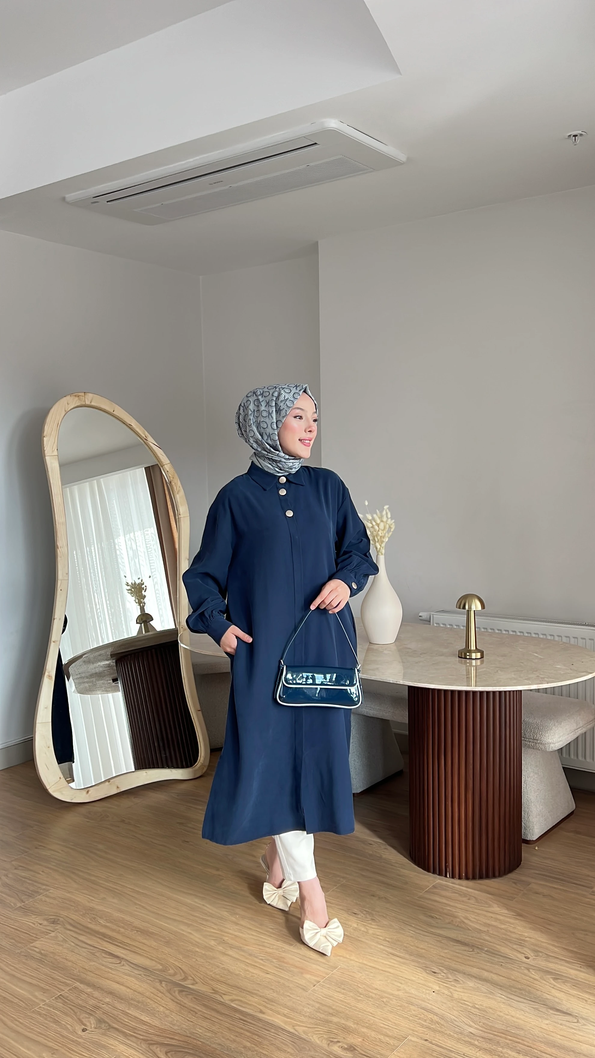 Oversize Button Kap - Lacivert