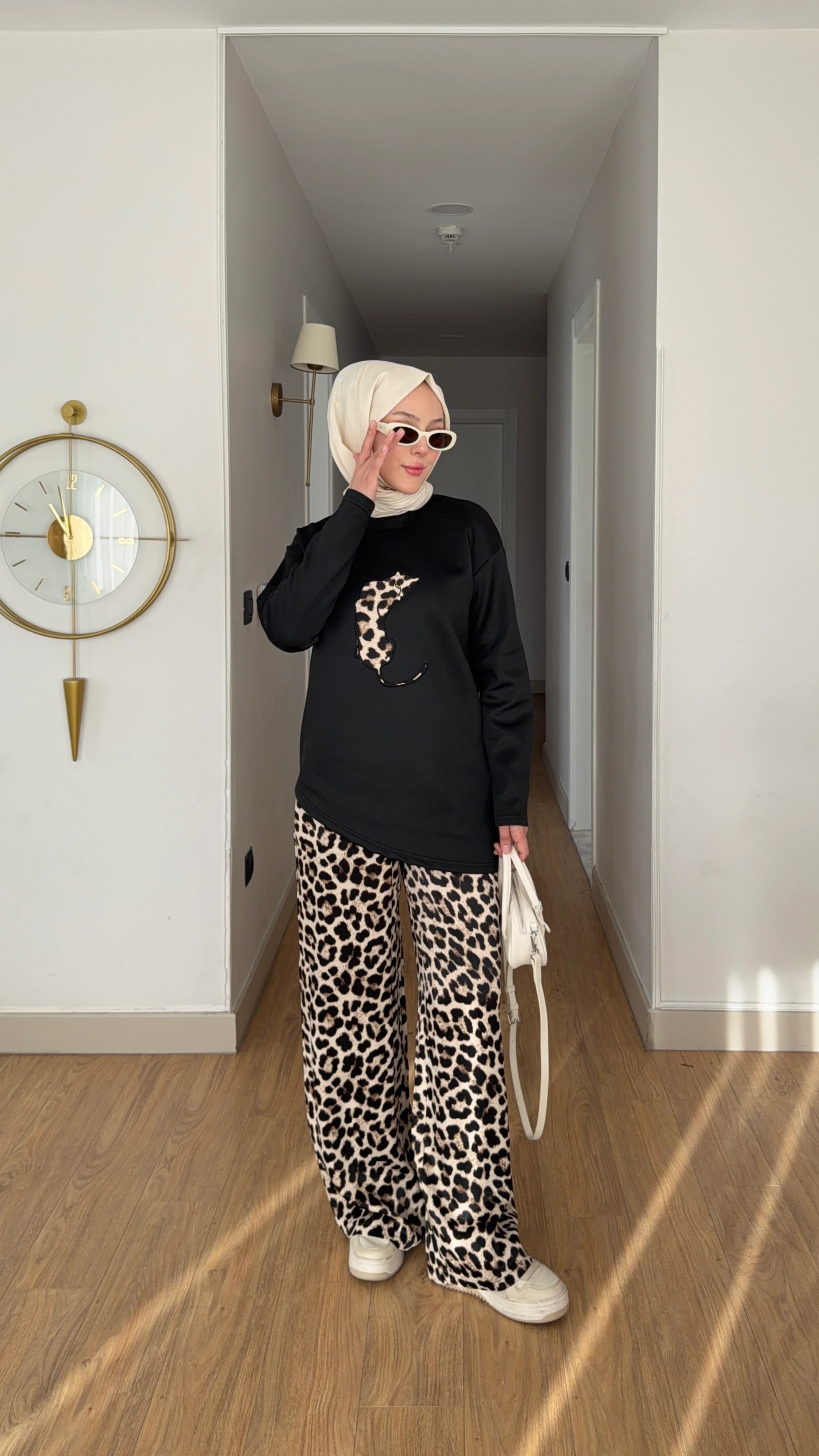 Viral Leopar Pantolon Takım - Siyah