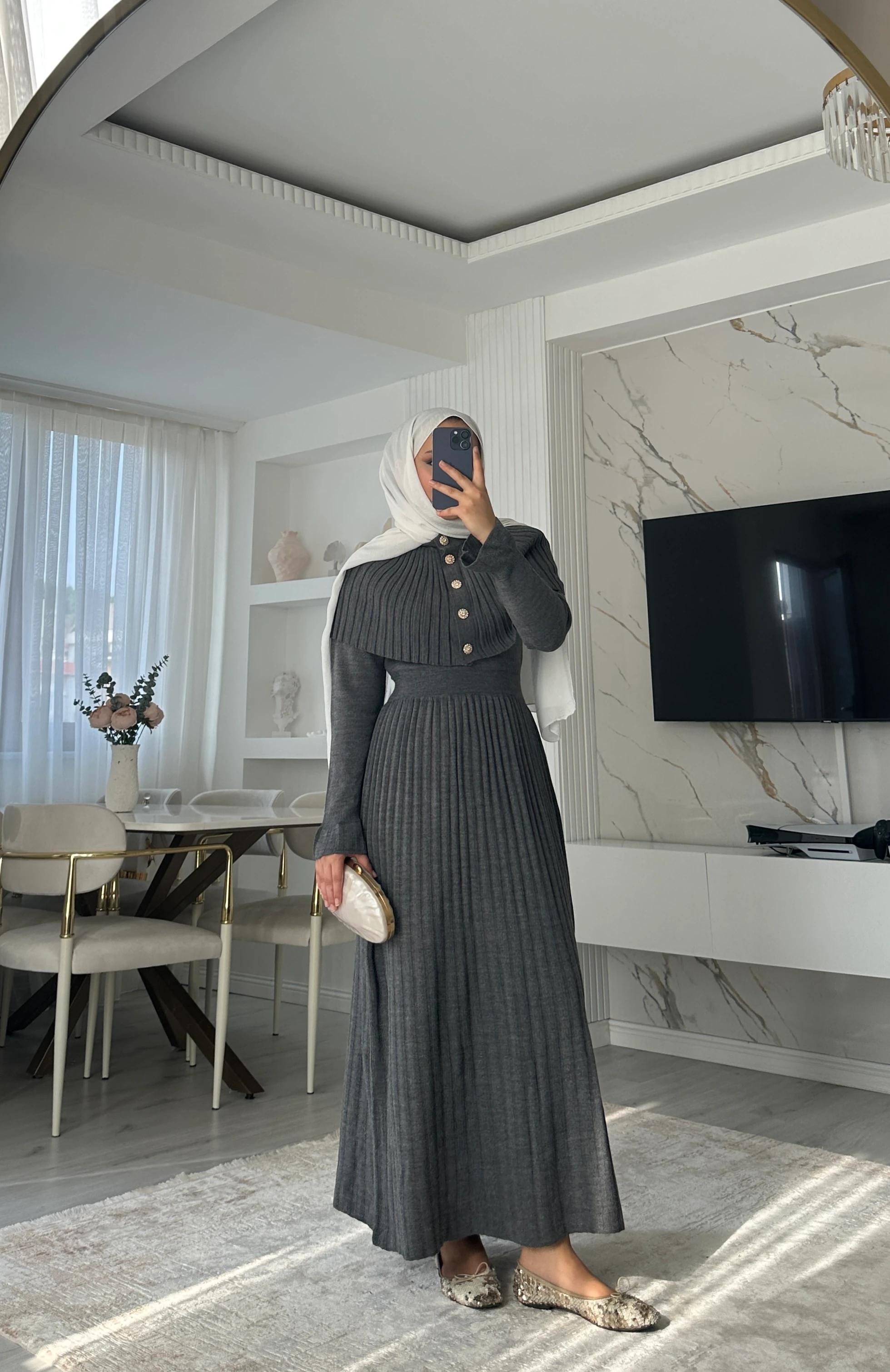 Pelerinli Elbise  - Füme