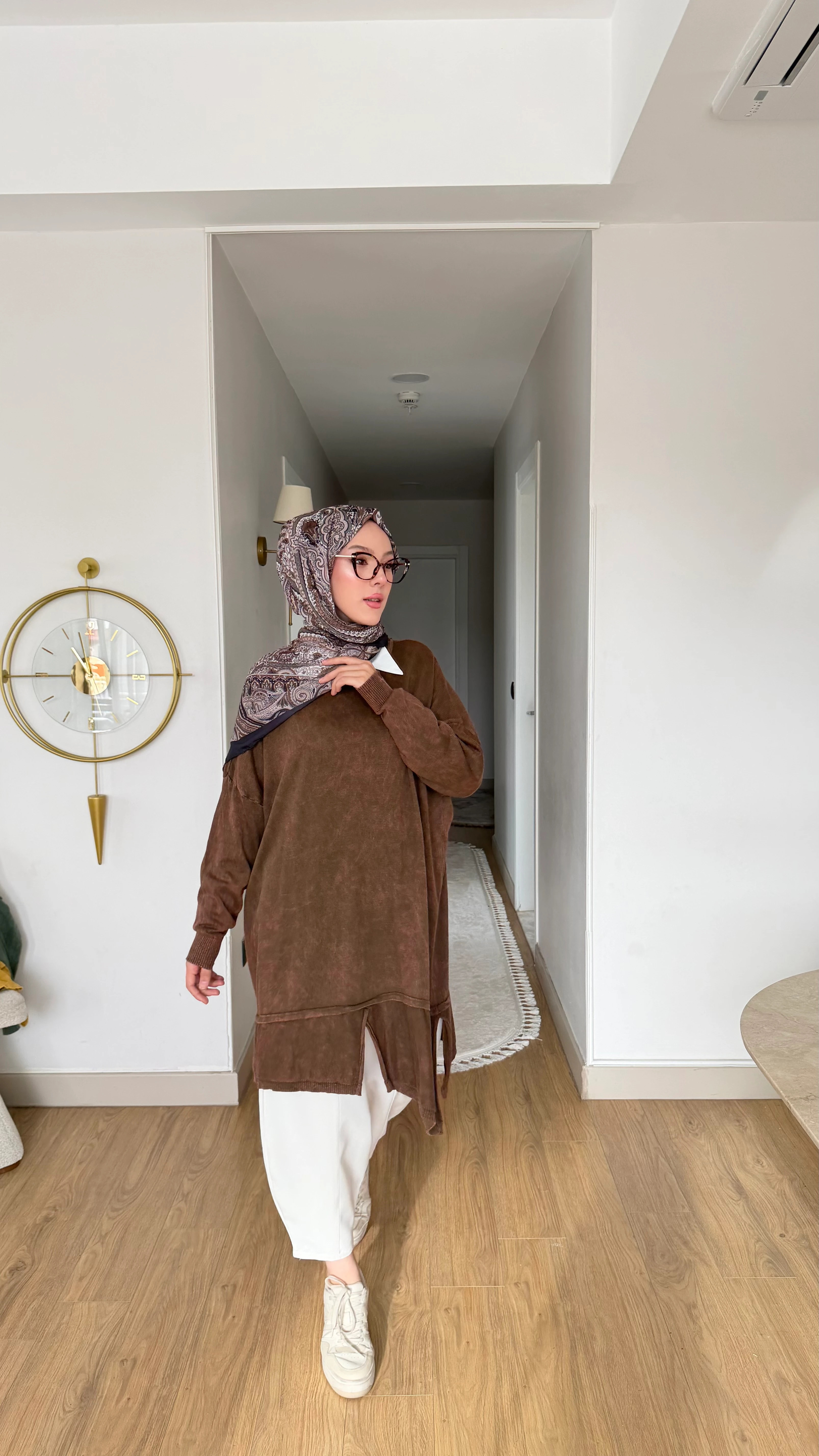 Elena Büyük Beden Tunik - Kahve