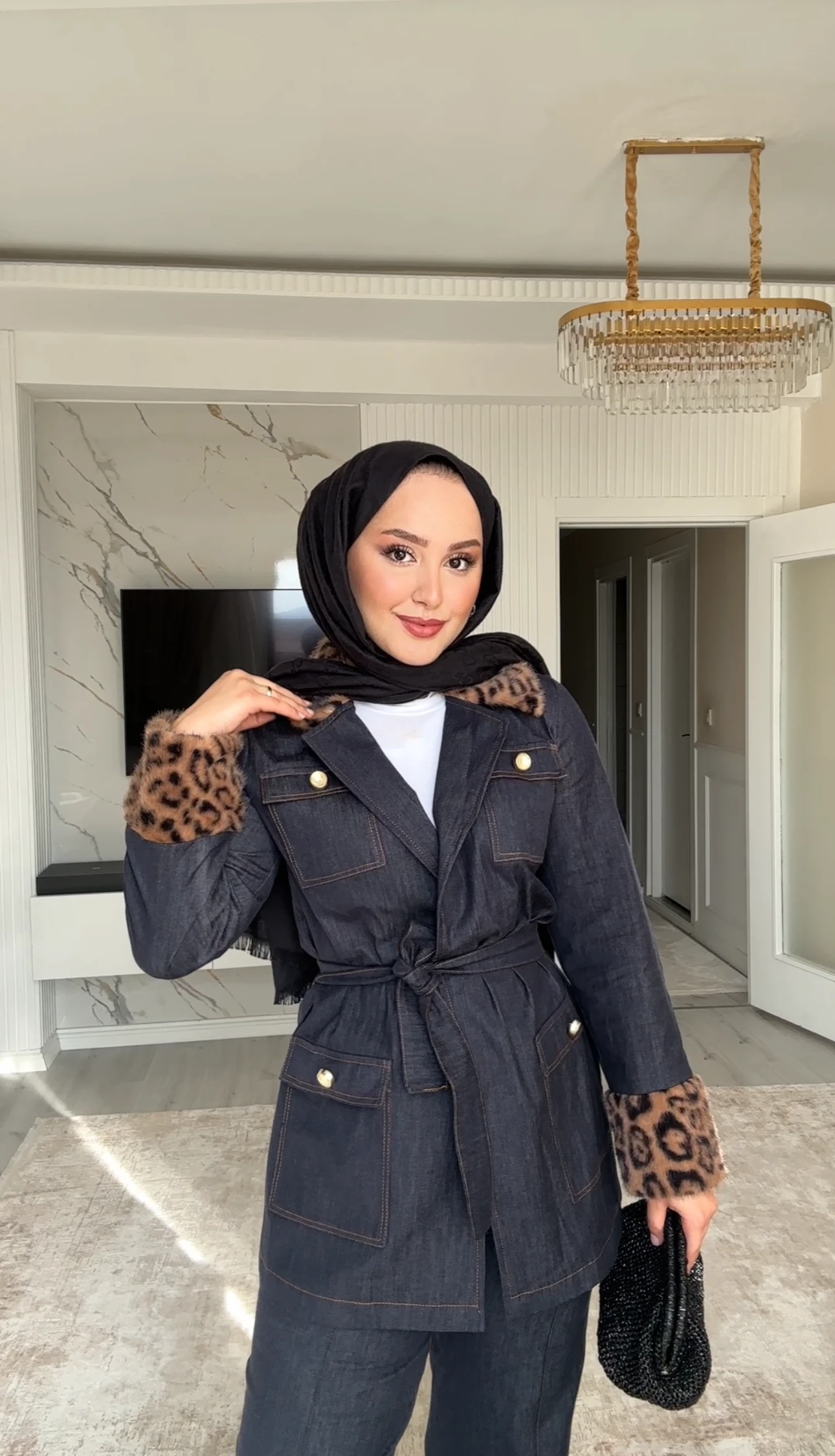 Denim Kürklü Kot Takım