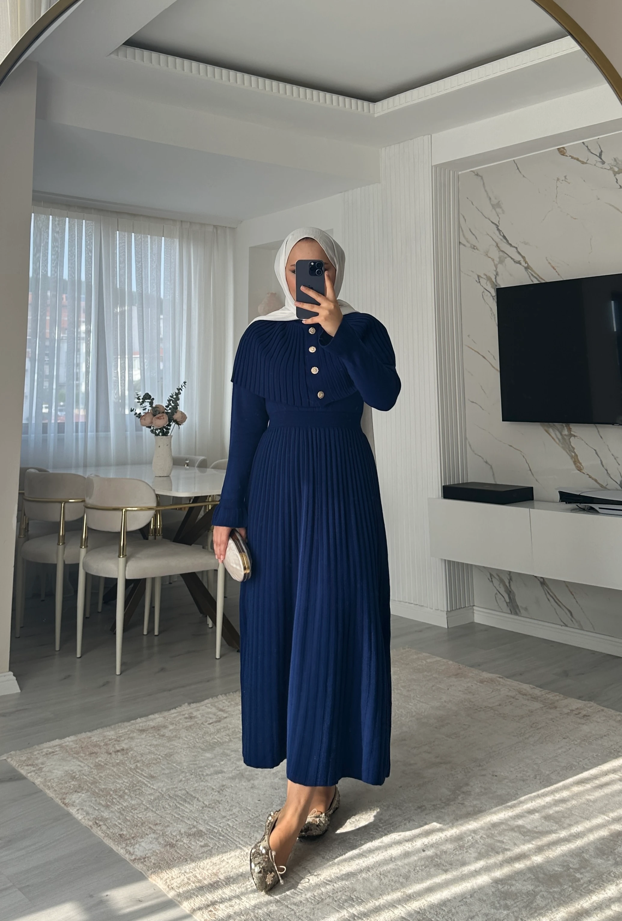 Pelerinli Elbise  - Lacivert