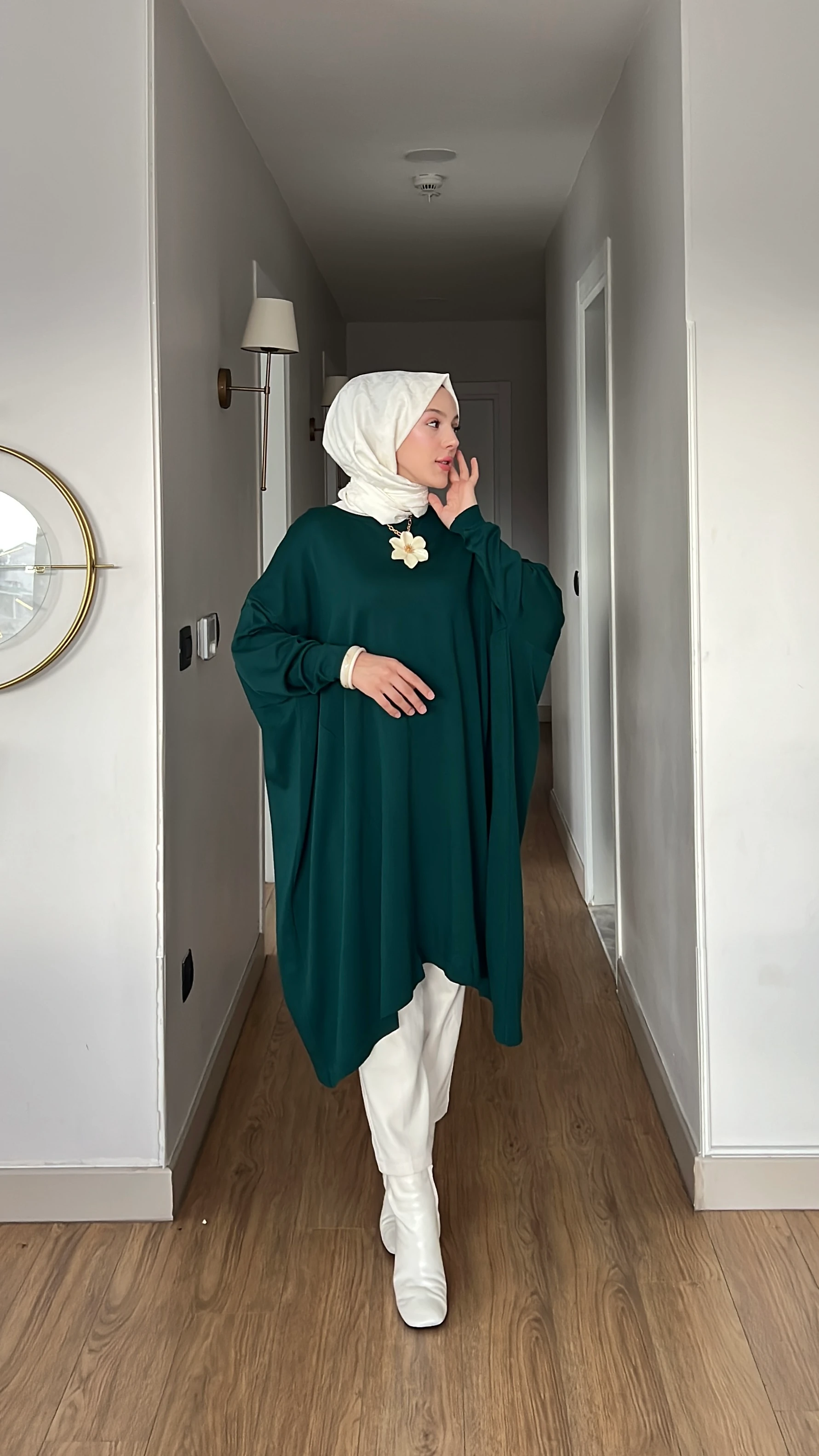 Büyük Beden Merserize Tunik - Zümrüt