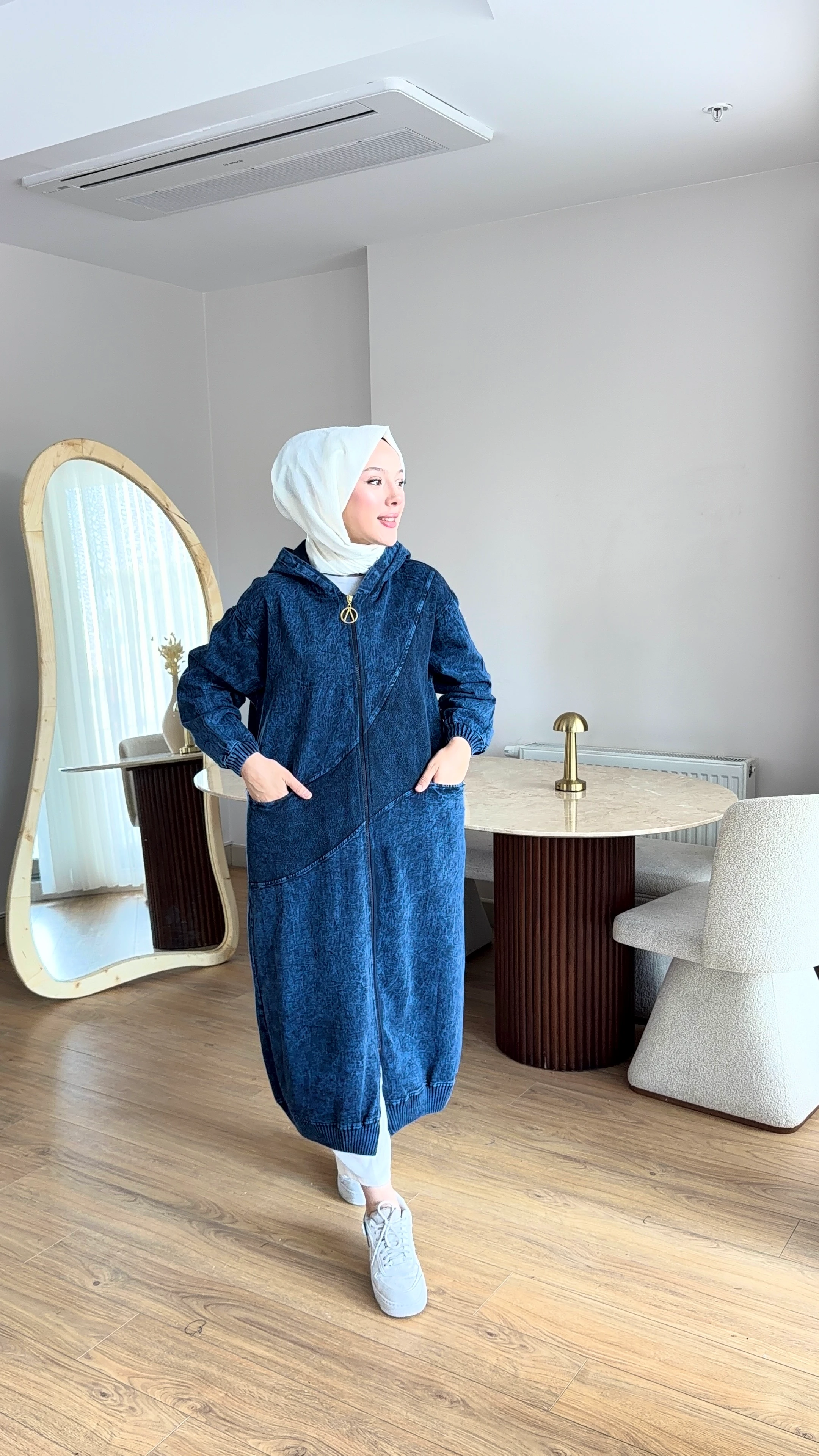 Natural Trench Kap - Lacivert