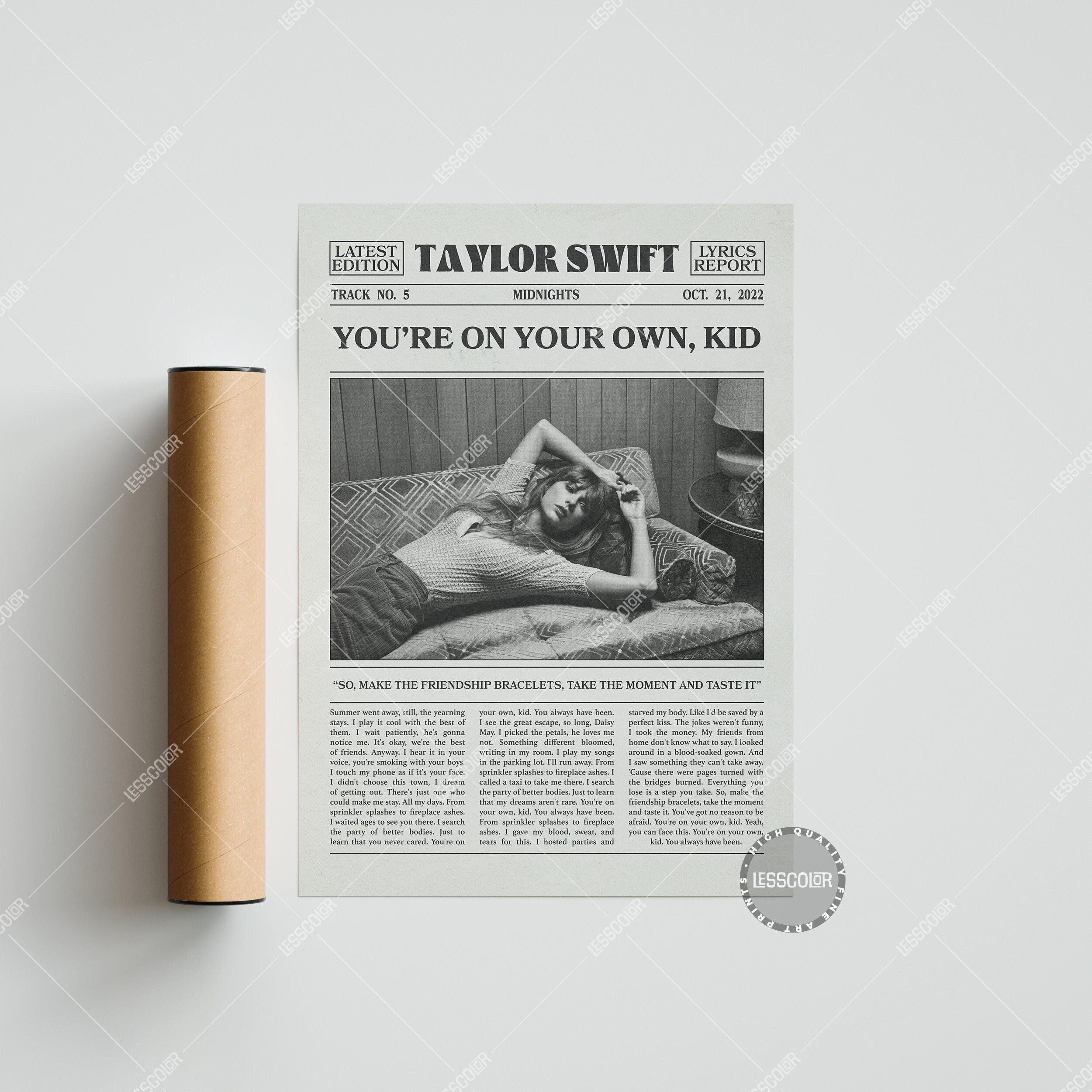 Taylor Swift Retro Newspaper Print, You're on your own kid Poster