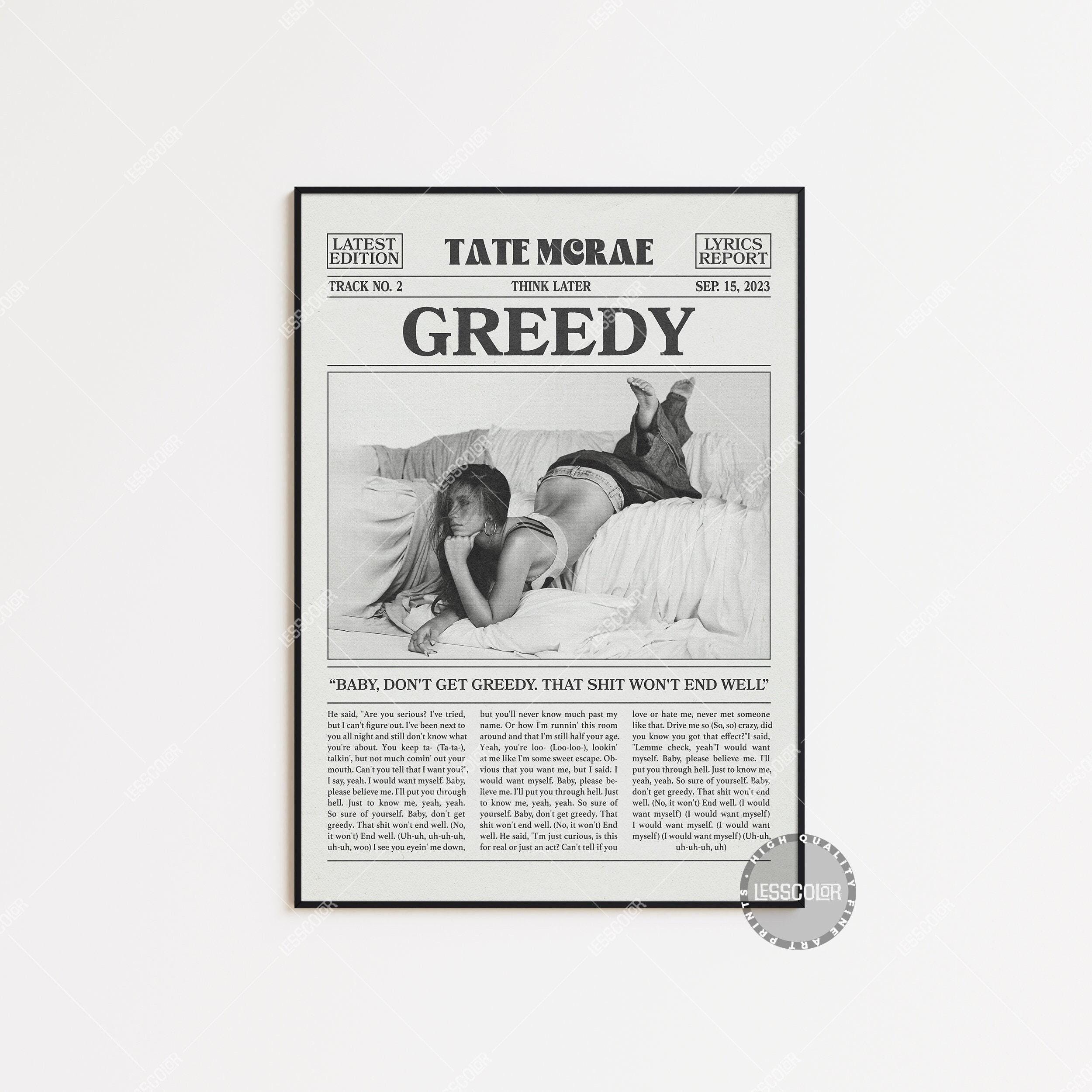 Tate McRae Retro Newspaper Print, Greedy Poster