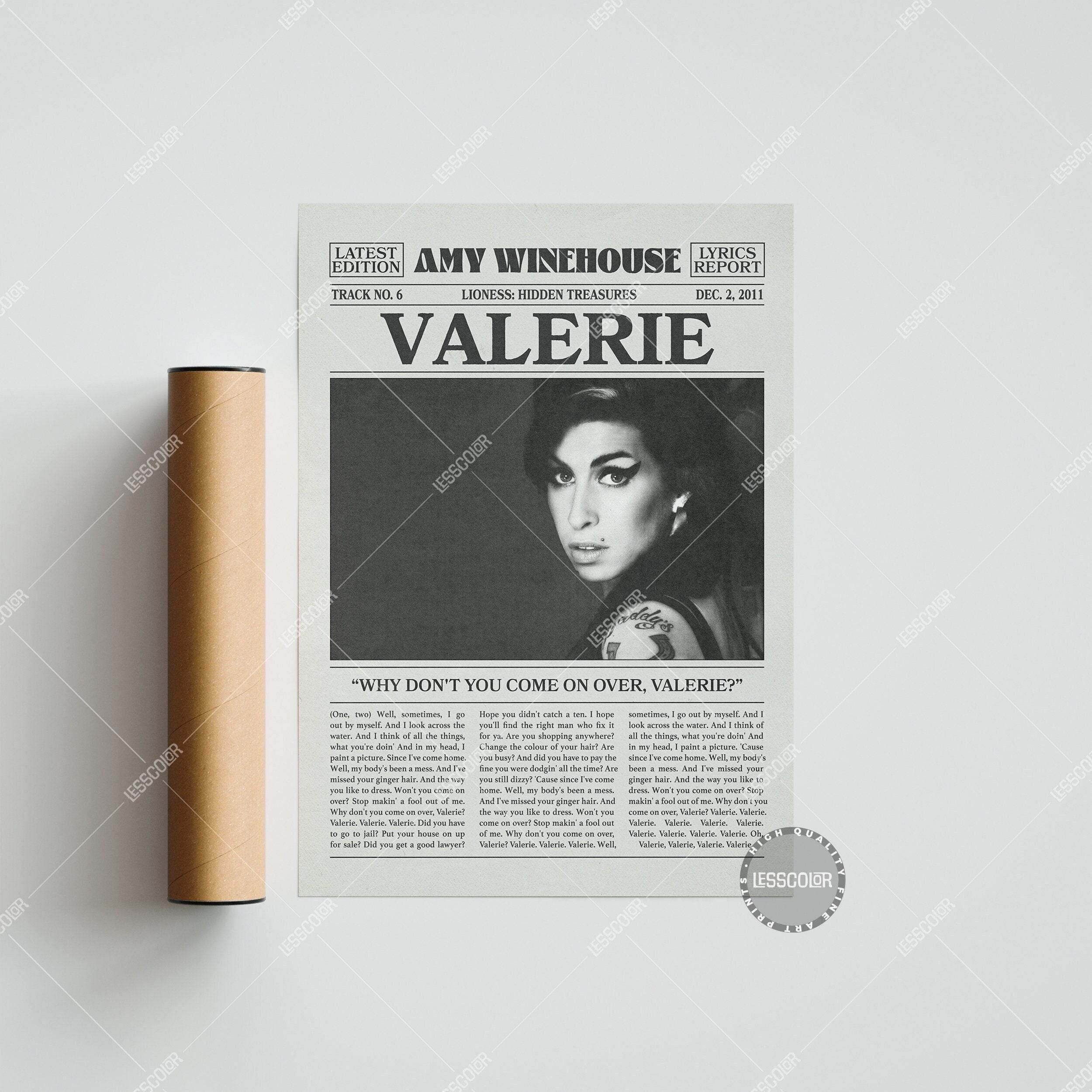 Amy Winehouse Retro Newspaper Print, Valerie Poster