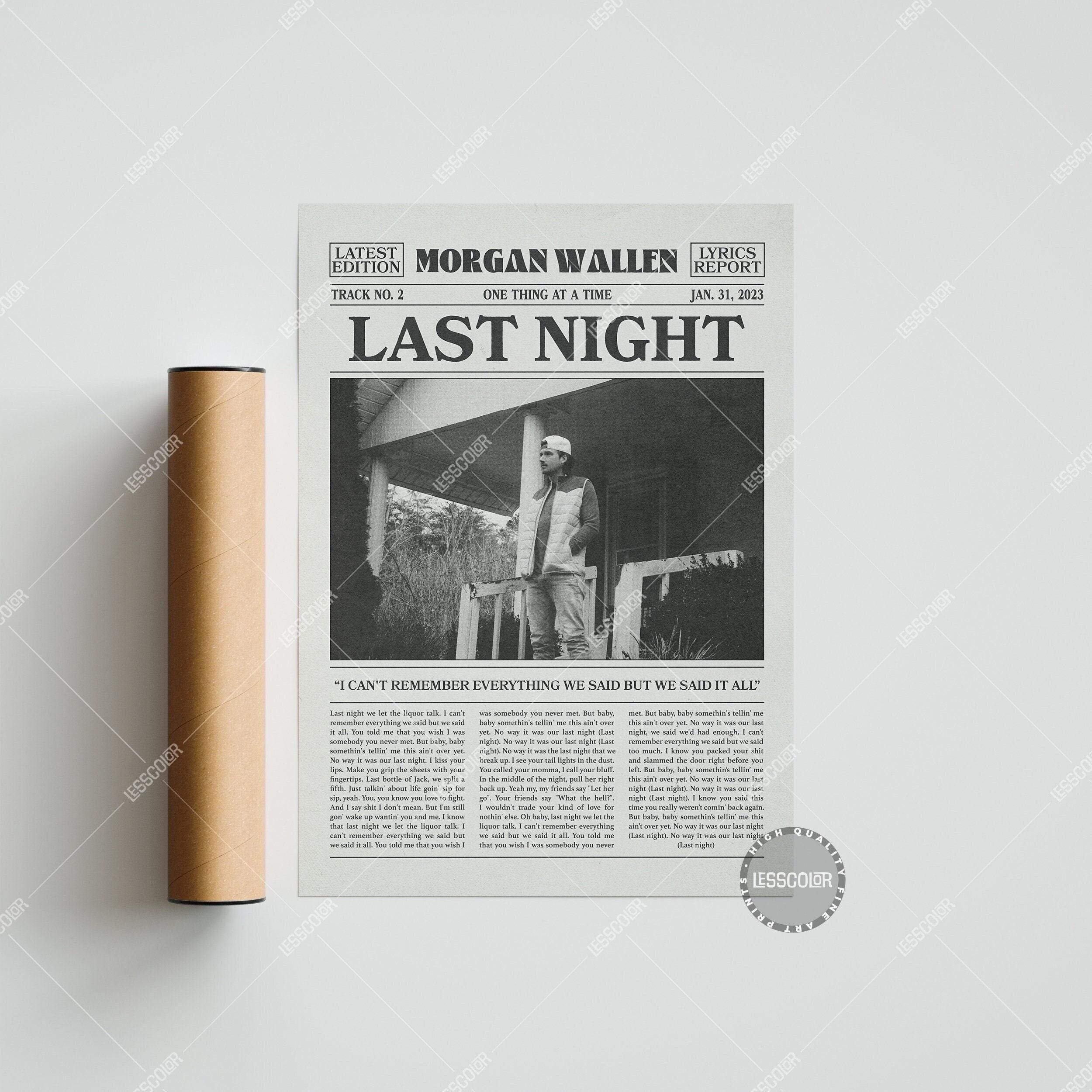 Morgan Wallen Retro Newspaper Print, Last Night Poster