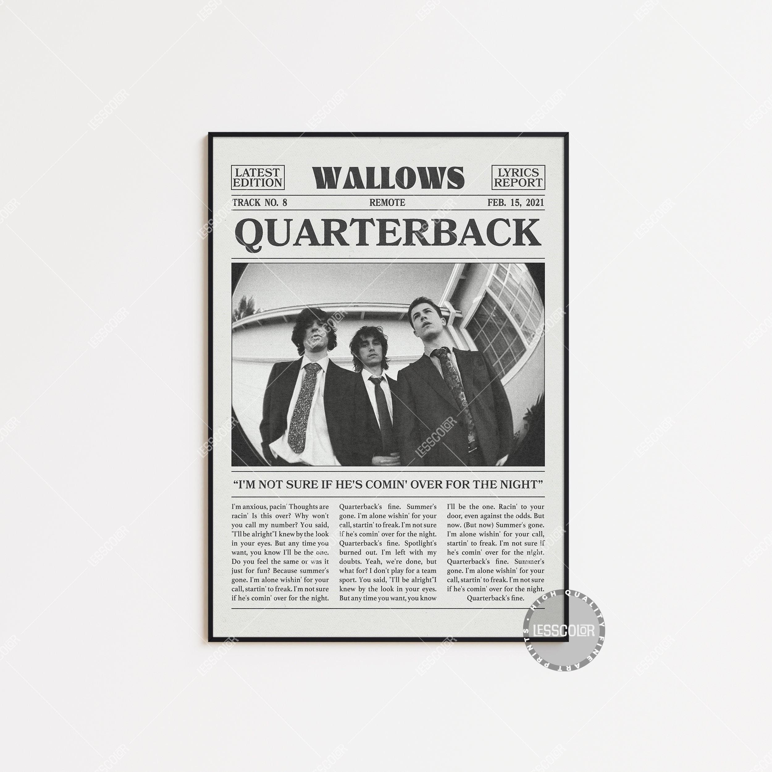 Wallows Retro Newspaper Print, Quarterback Poster