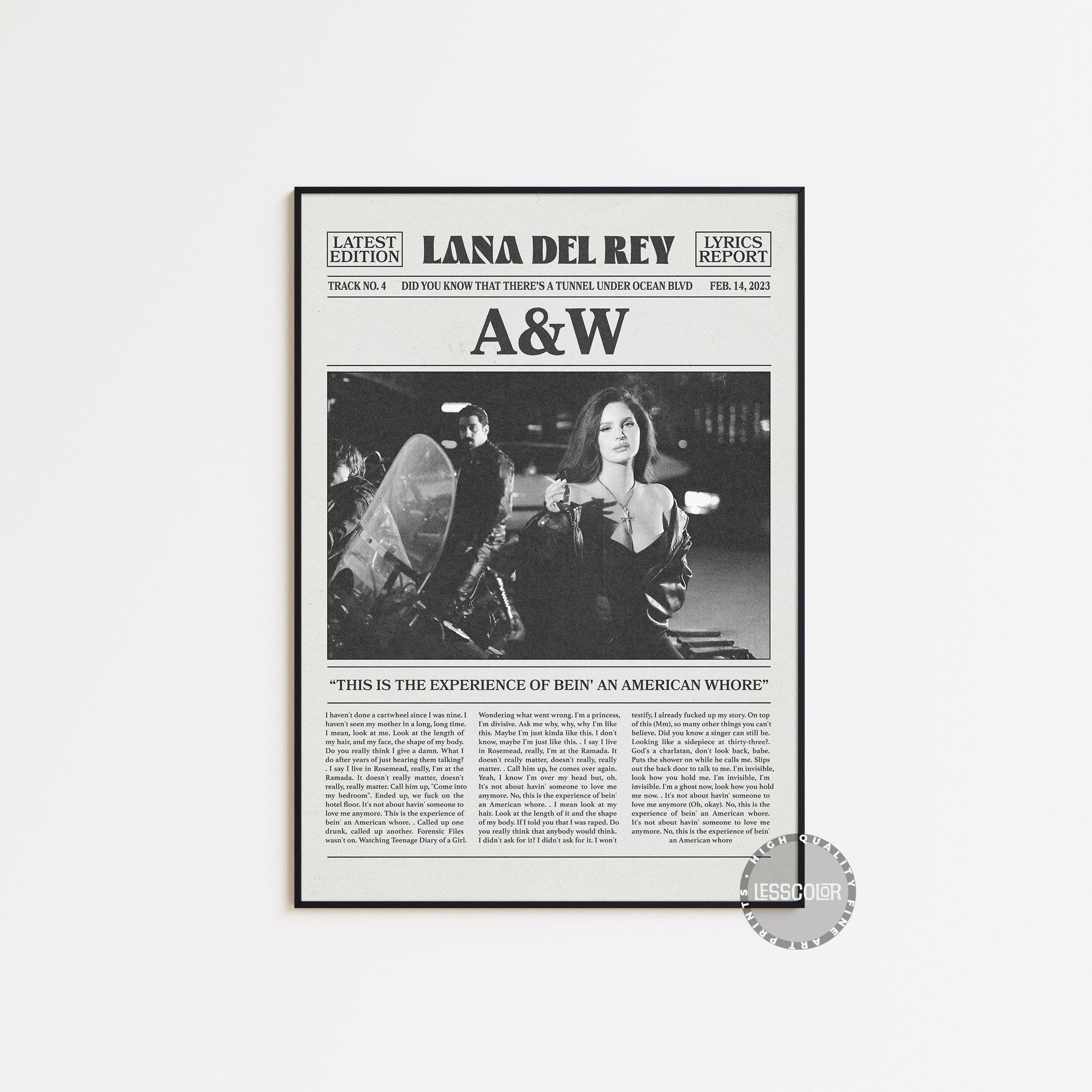 Lana Del Rey Retro Newspaper Print, A&W Poster