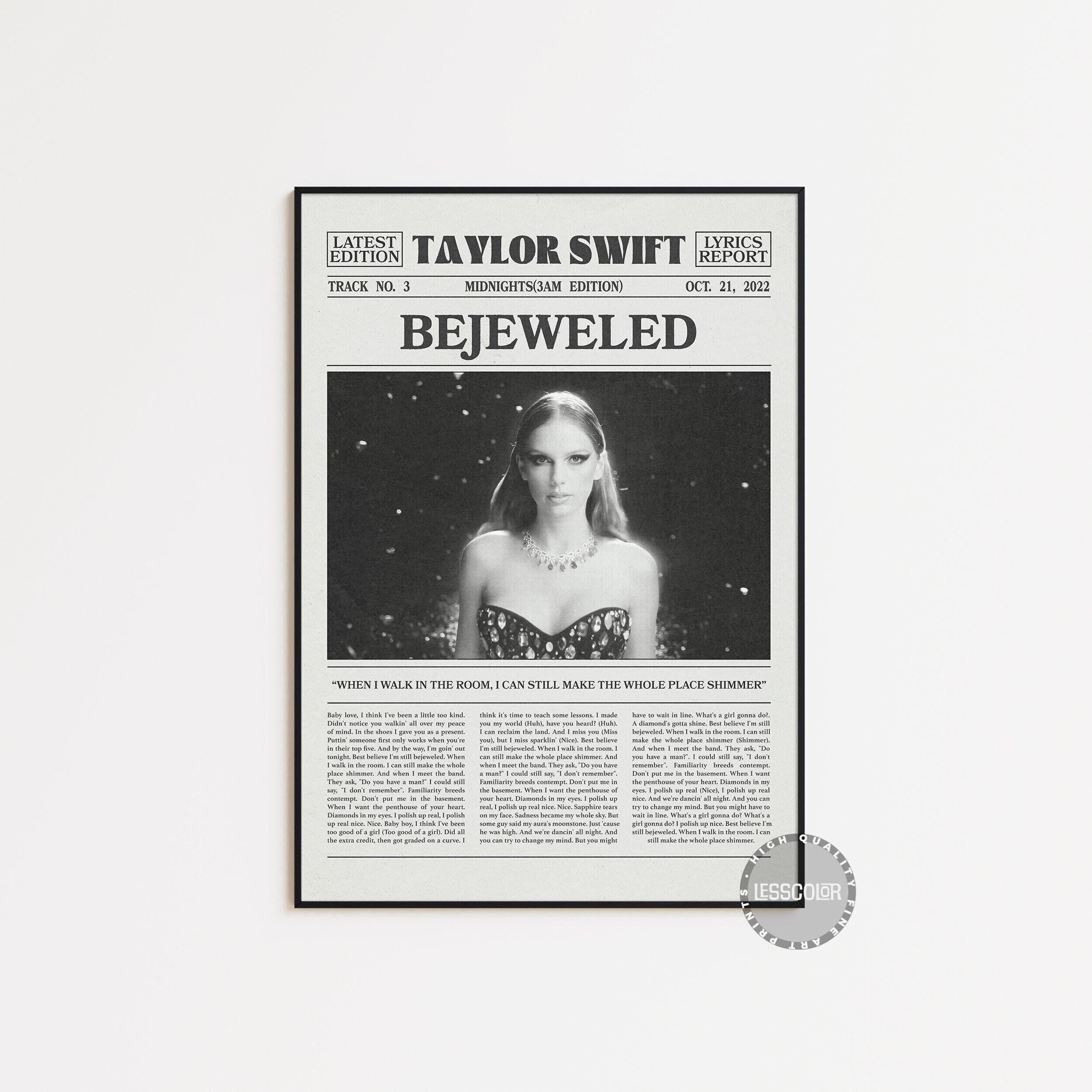 Taylor Swift Retro Newspaper Print, Bejeweled Poster