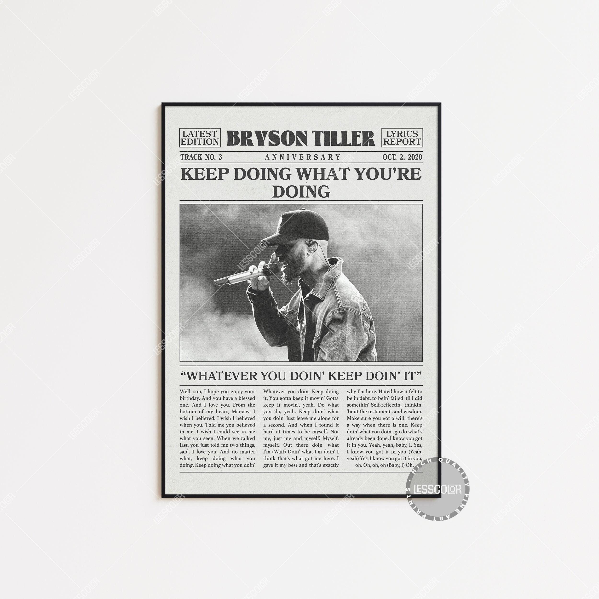Bryson Tiller Newspaper Print, Aniveserry Poster