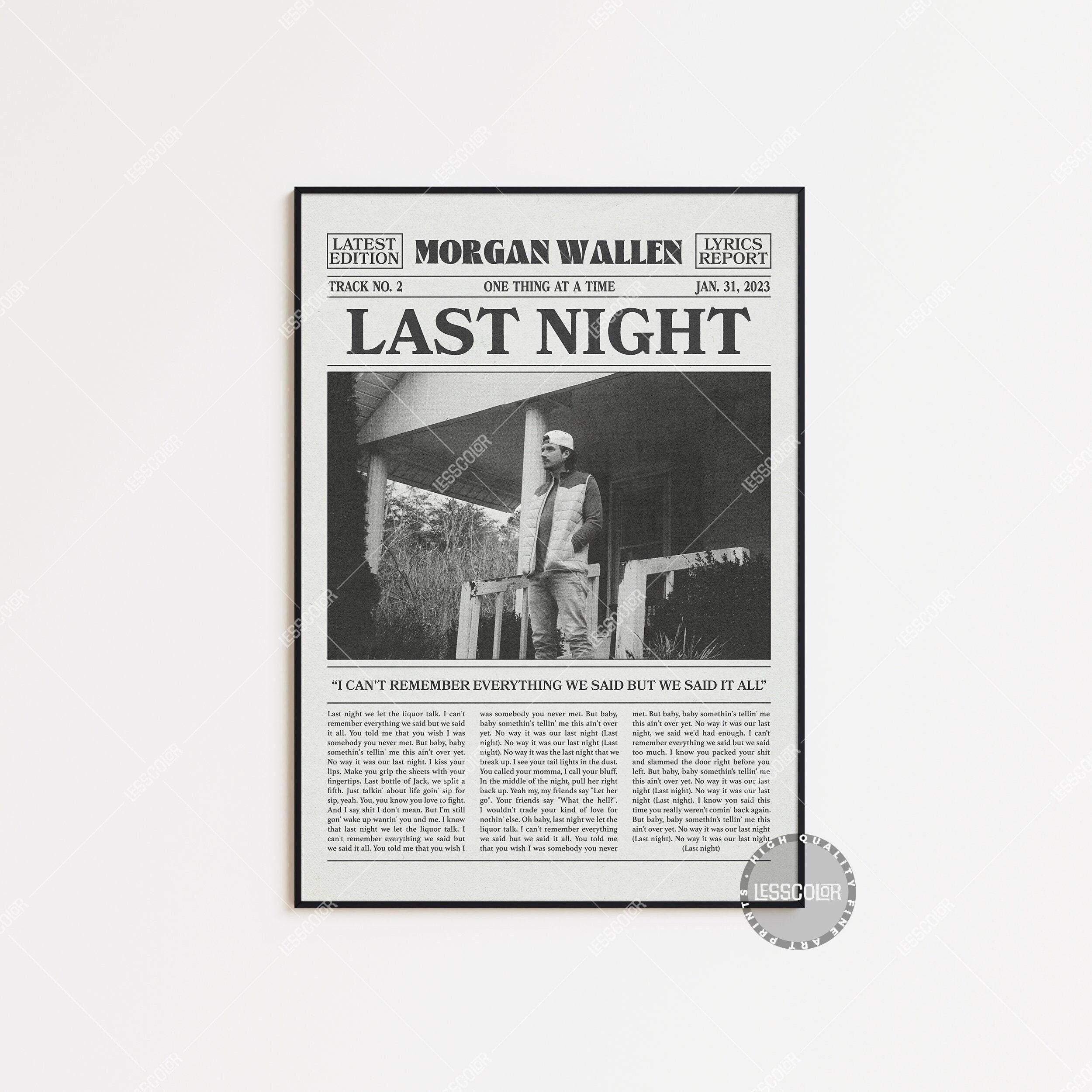 Morgan Wallen Retro Newspaper Print, Last Night Poster