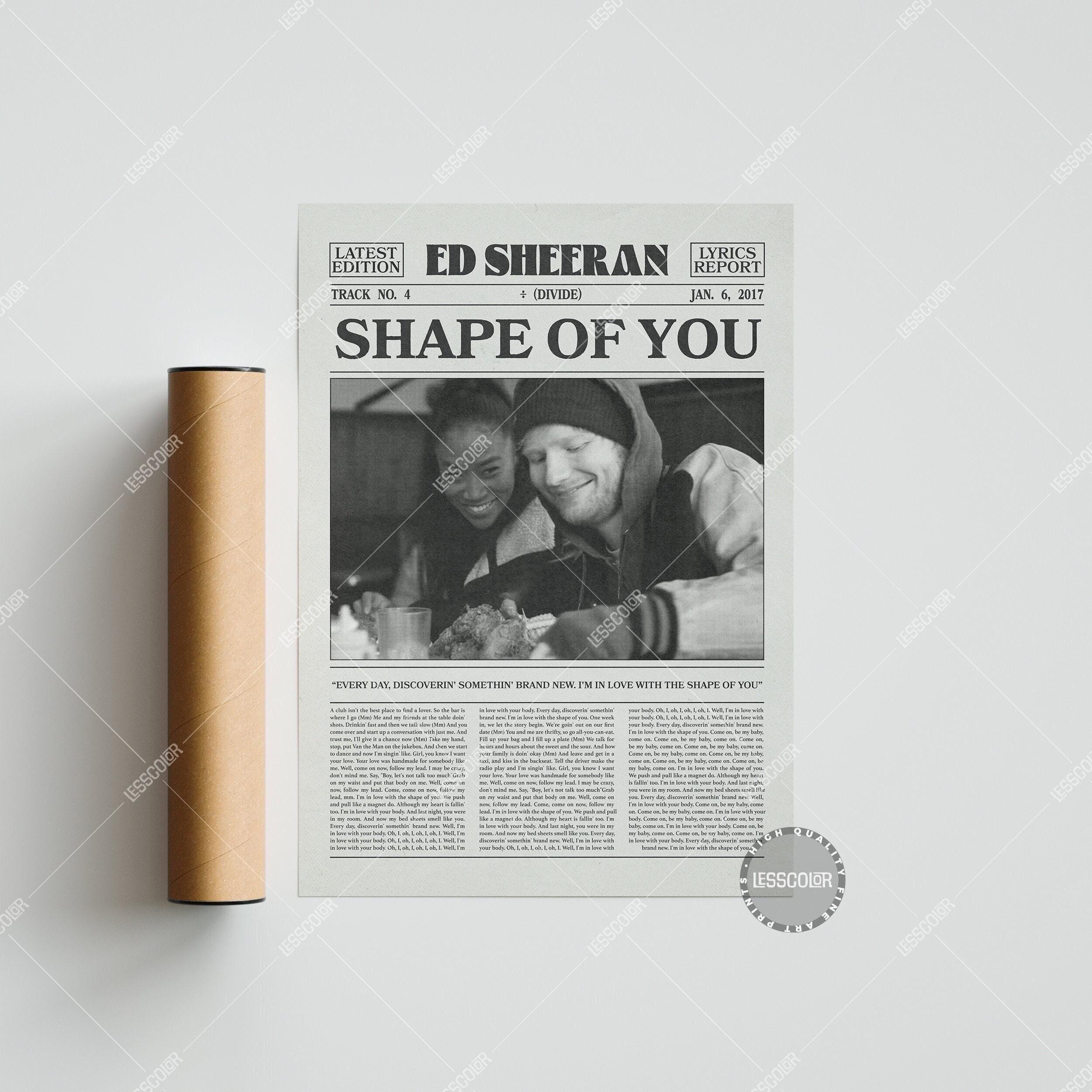 Ed Sheeran Retro Newspaper Print, Shape of You Poster