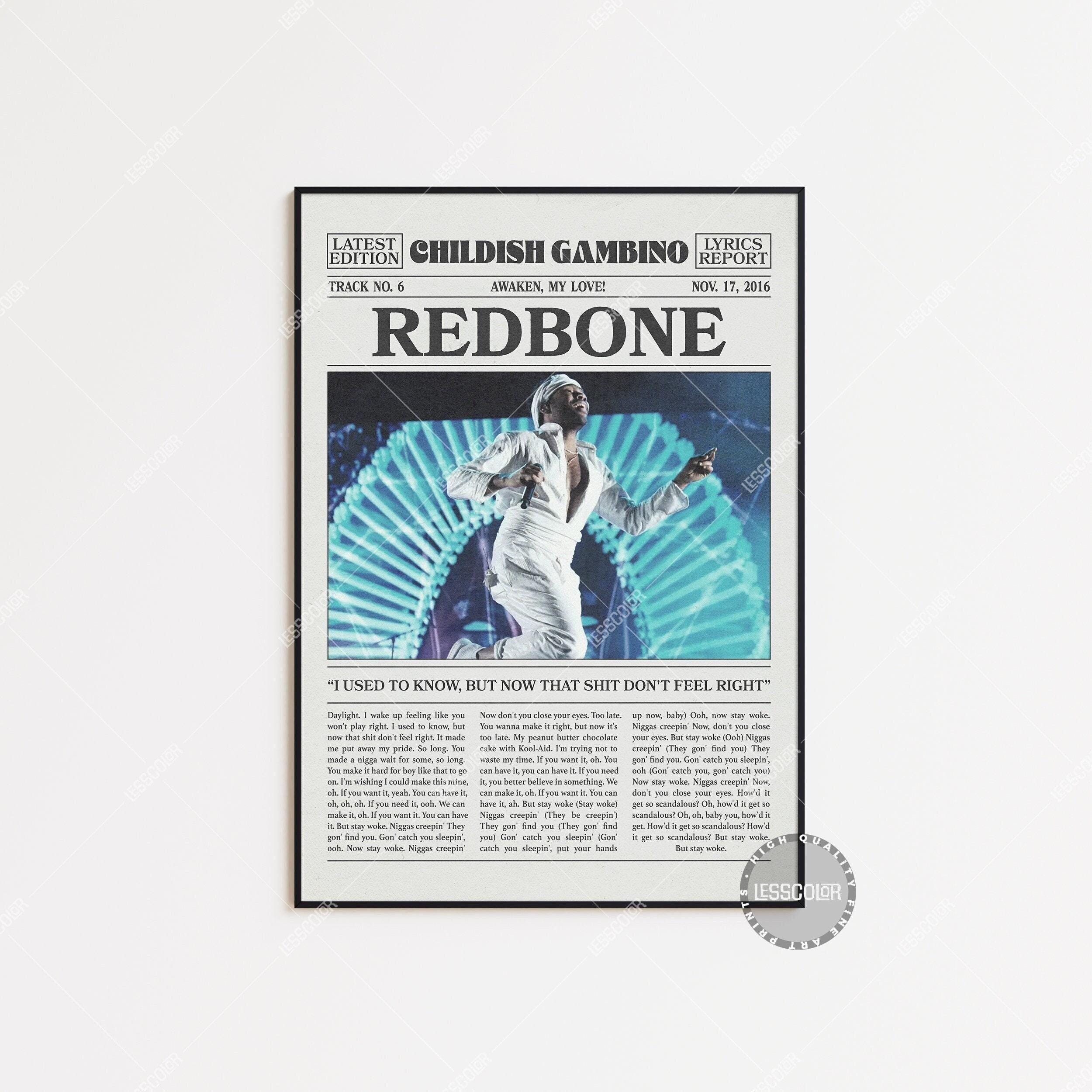 Childish Gambino Retro Newspaper Print, Redbone Poster