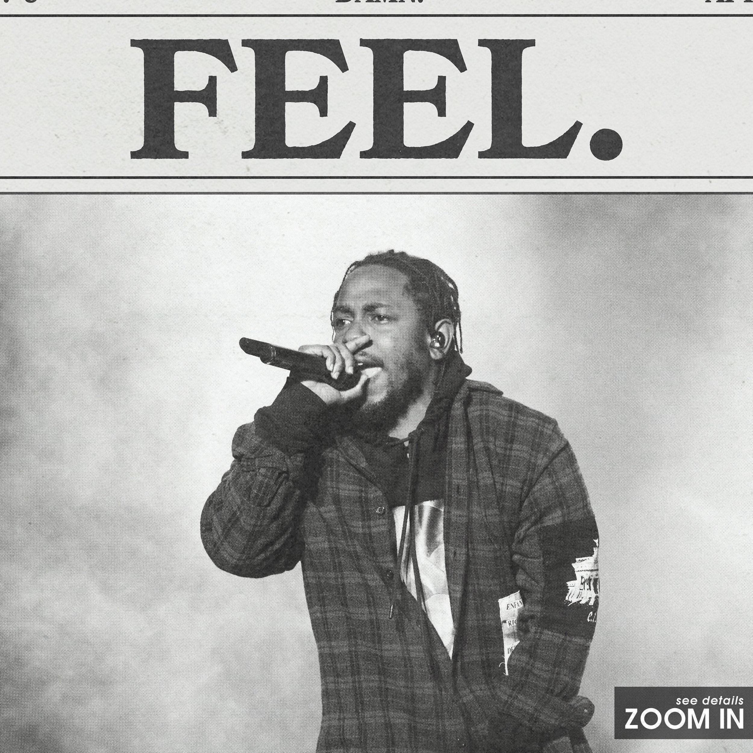 Kendrick Lamar Retro Newspaper Print, FEEL. Poster
