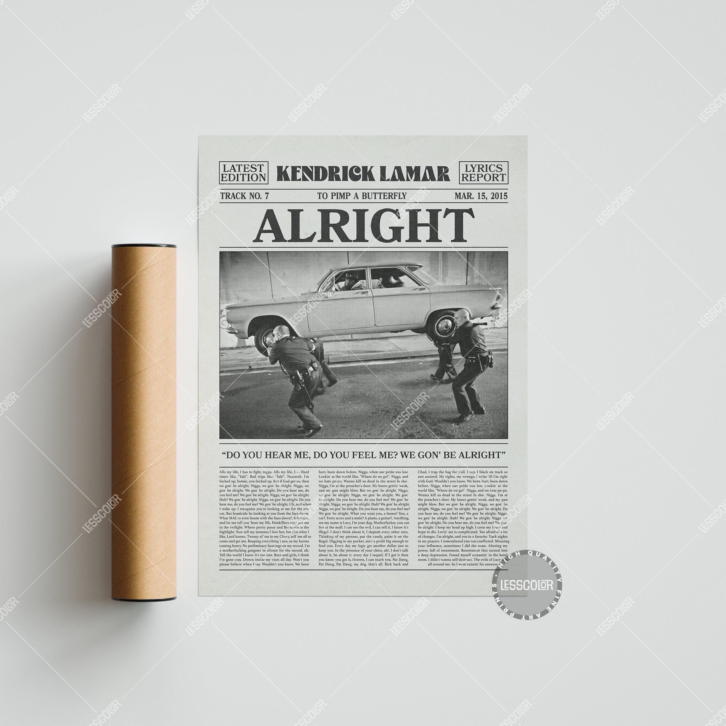 Kendrick Lamar Retro Newspaper Print, Alright Poster