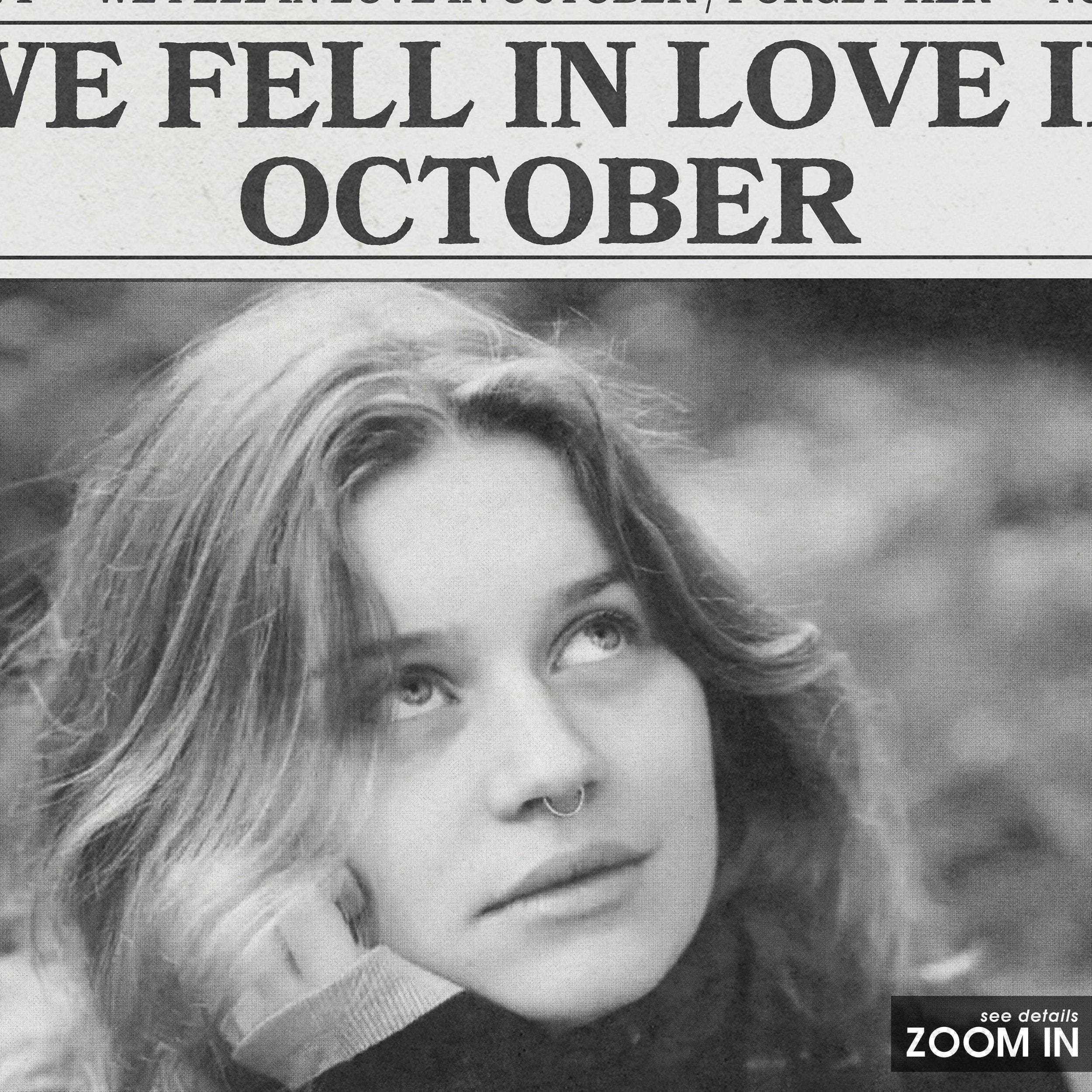 Girl in Red Retro Newspaper Print, we fell in love in october Poster