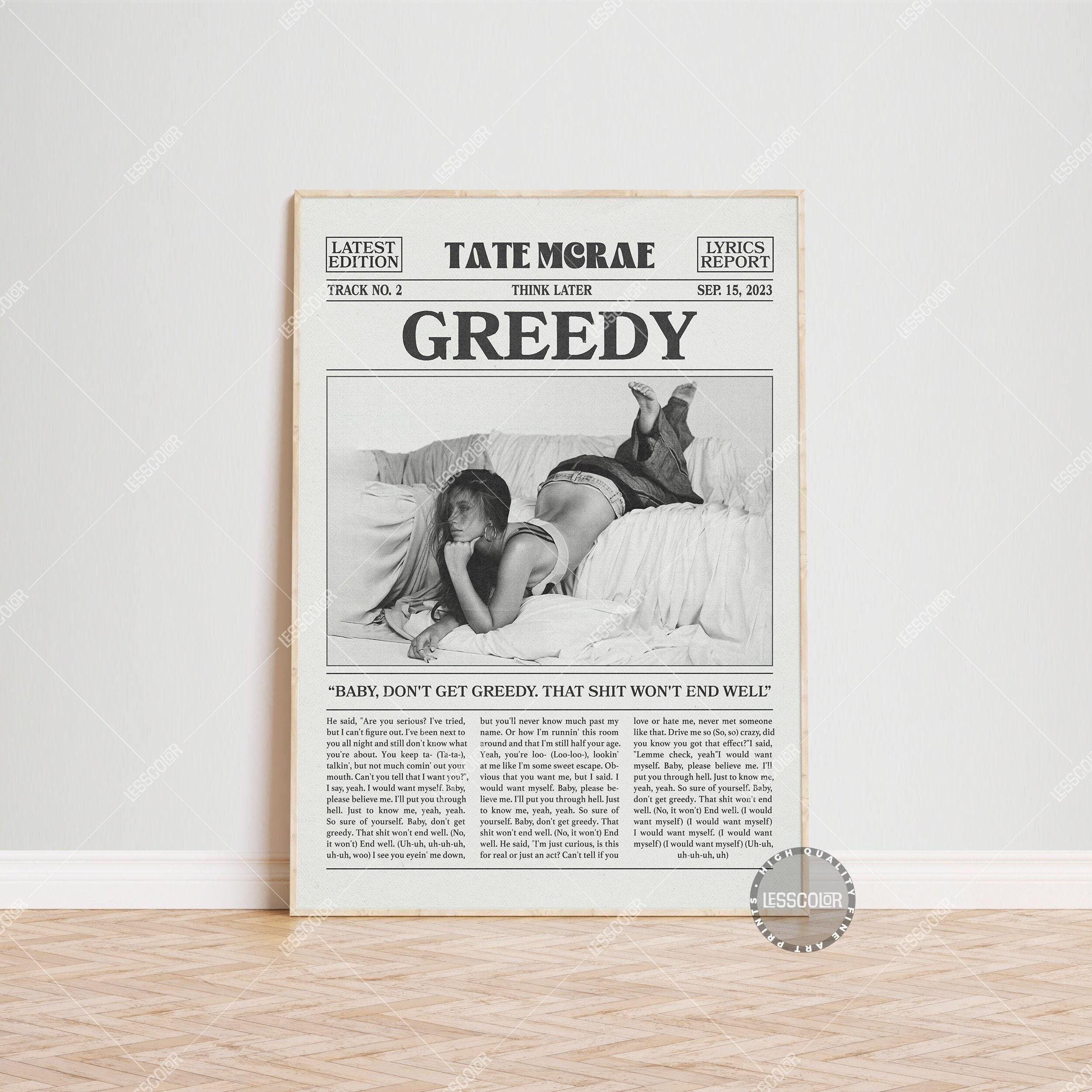 Tate McRae Retro Newspaper Print, Greedy Poster