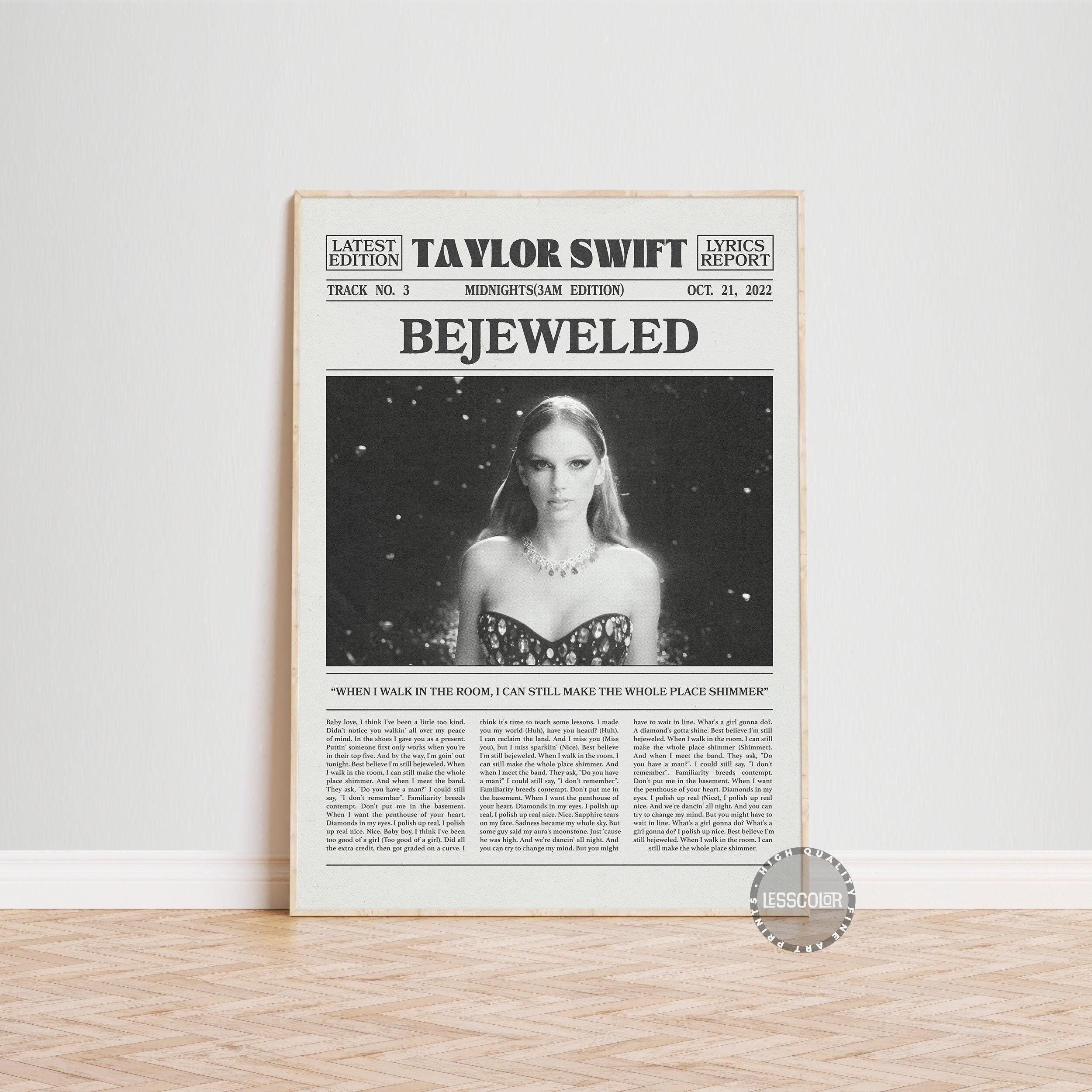 Taylor Swift Retro Newspaper Print, Bejeweled Poster