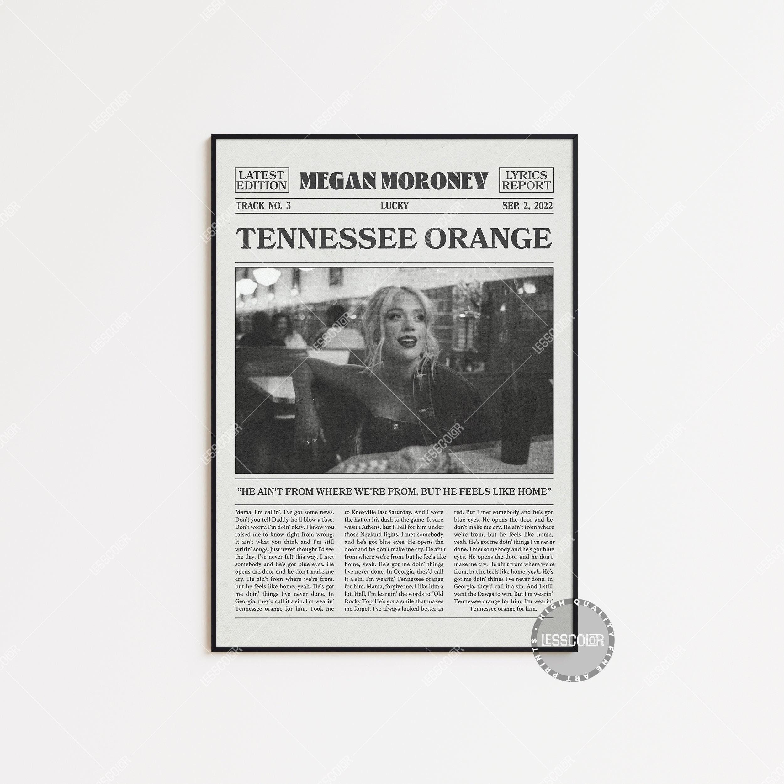 Megan Moroney Retro Newspaper Print, Tennessee Orange Poster