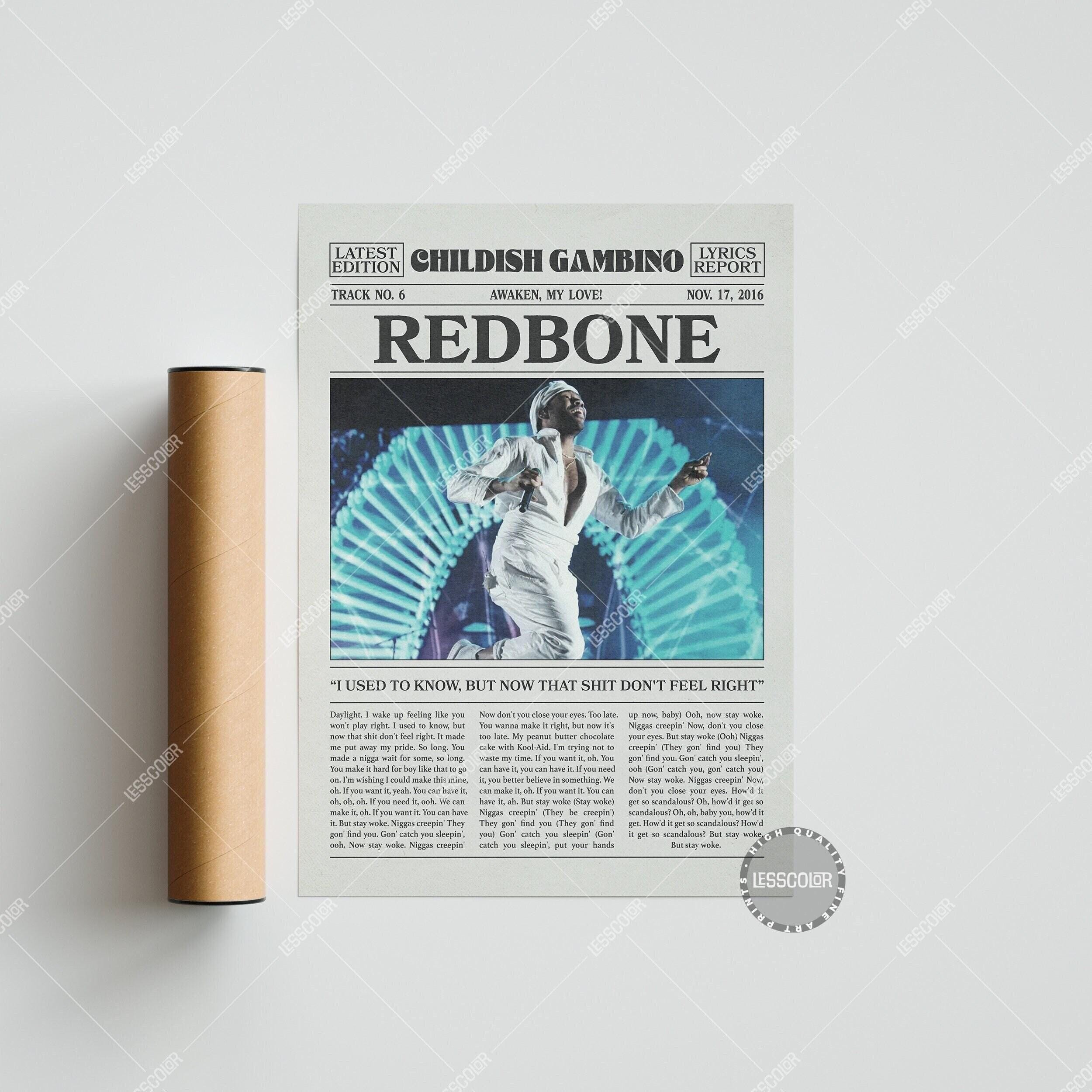 Childish Gambino Retro Newspaper Print, Redbone Poster