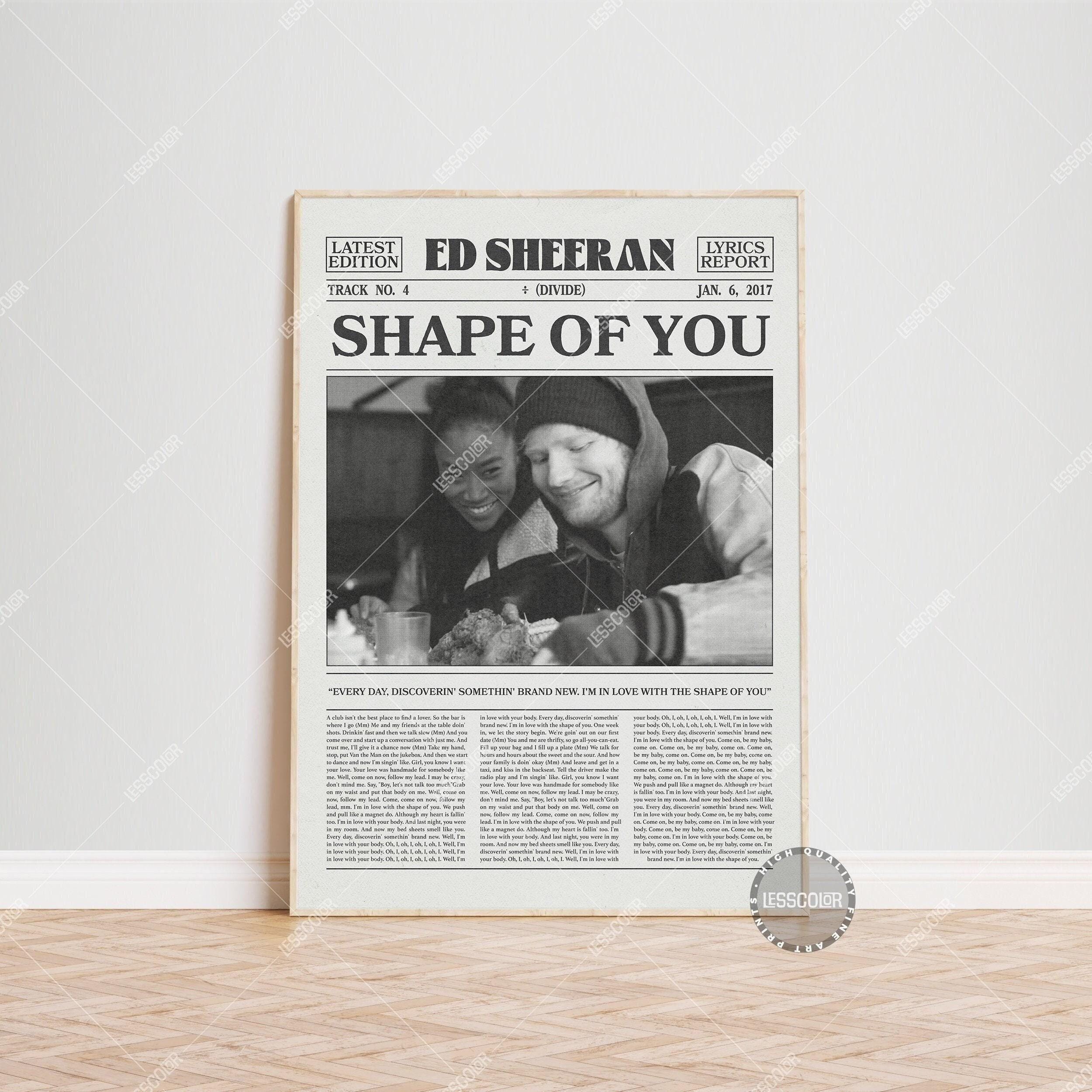 Ed Sheeran Retro Newspaper Print, Shape of You Poster