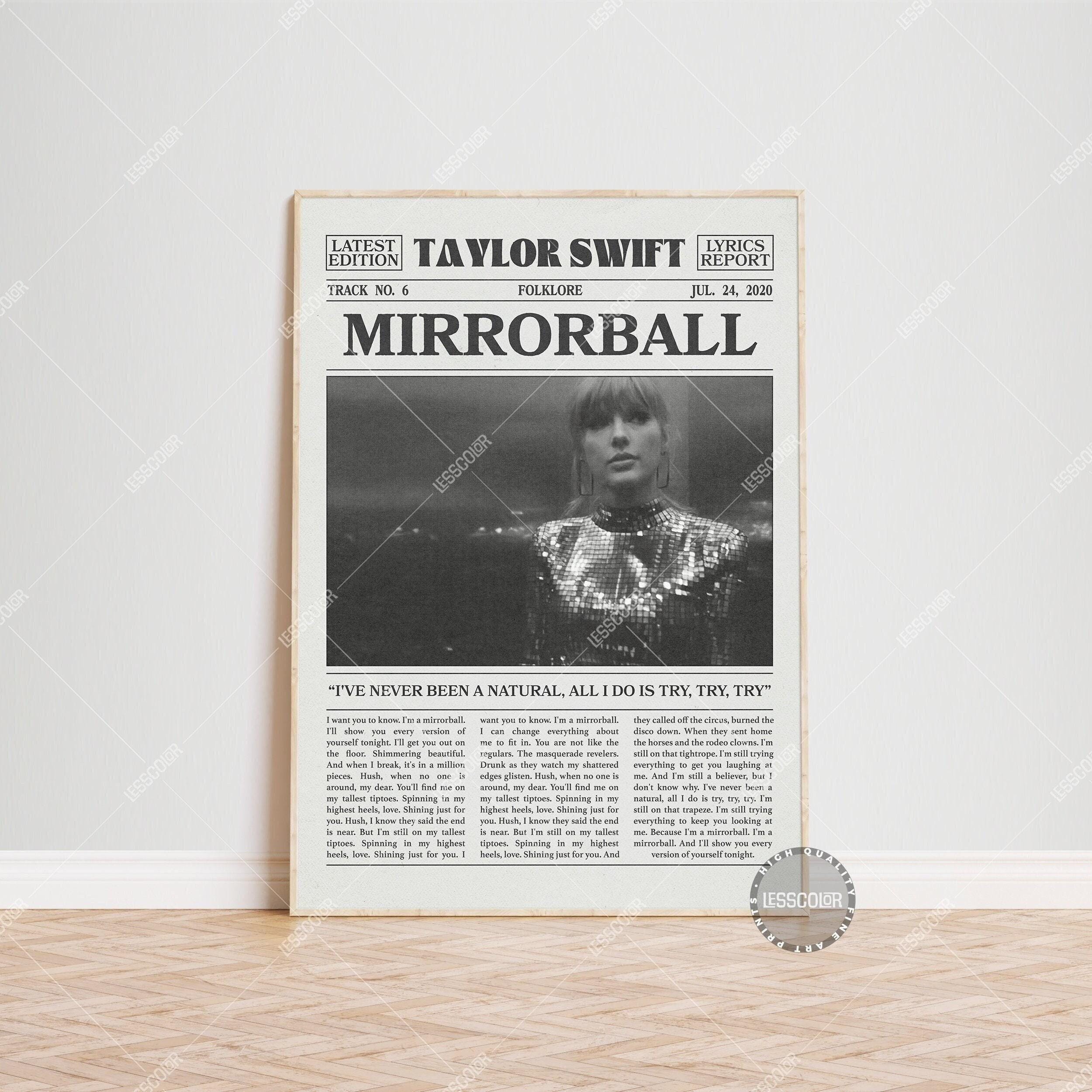 Taylor Swift Retro Newspaper Print, Mirrorball Poster