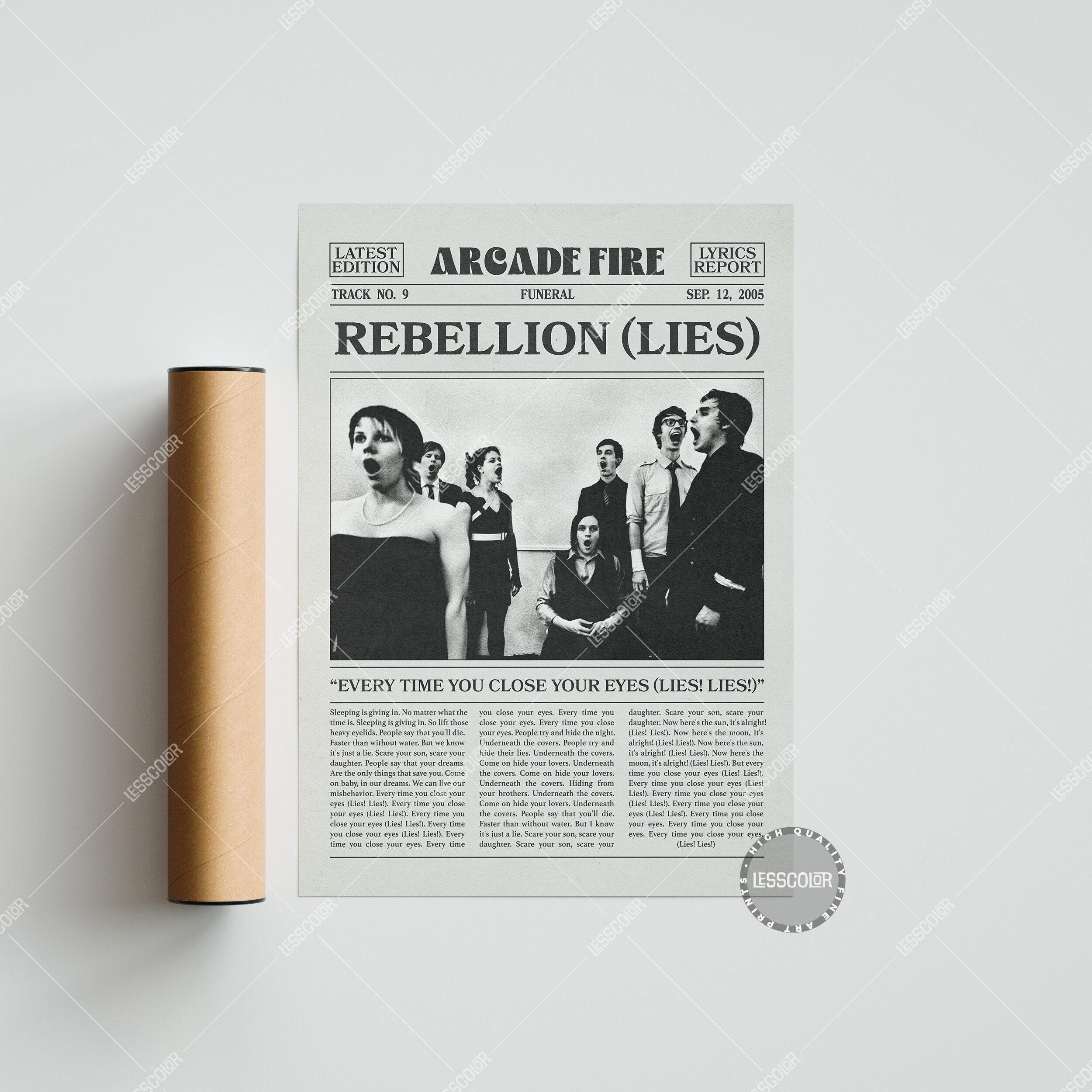 Arcade Fire Retro Newspaper Print, Rebellion (Lies) Poster