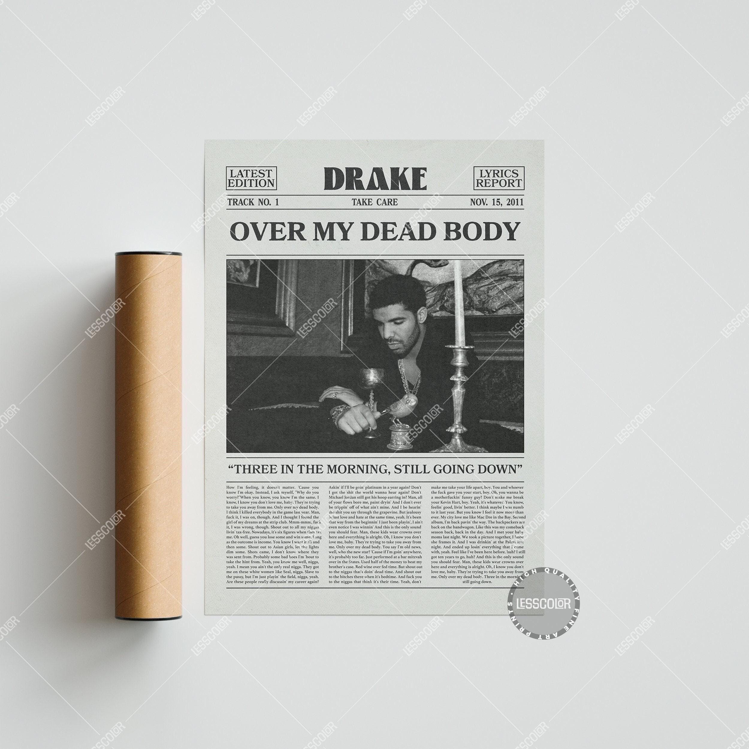 Drake Retro Newspaper Print, Over My Dead Body Poster
