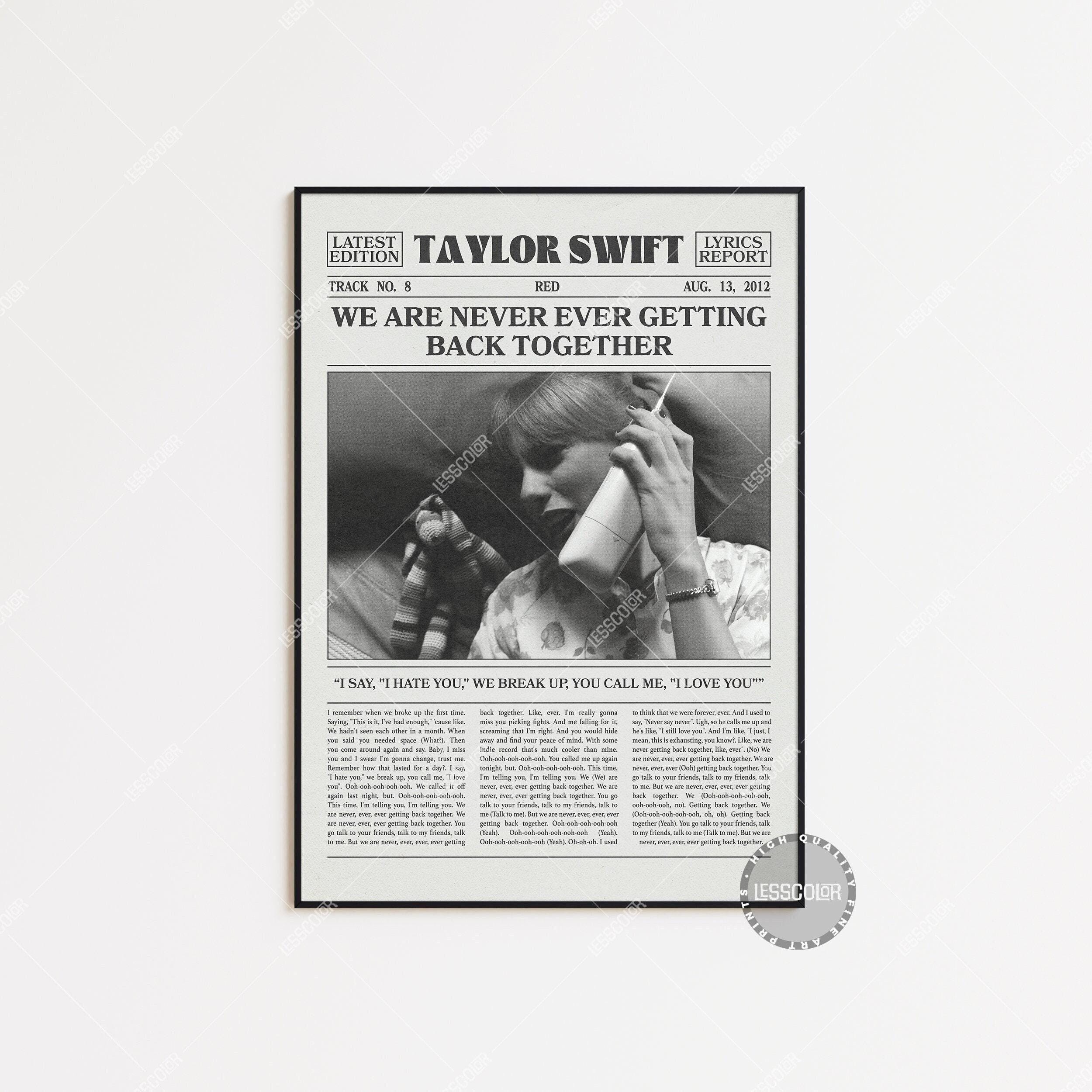 Taylor Swift Retro Newspaper Print, We Are Never Ever Getting Back Together Poster main variant image
