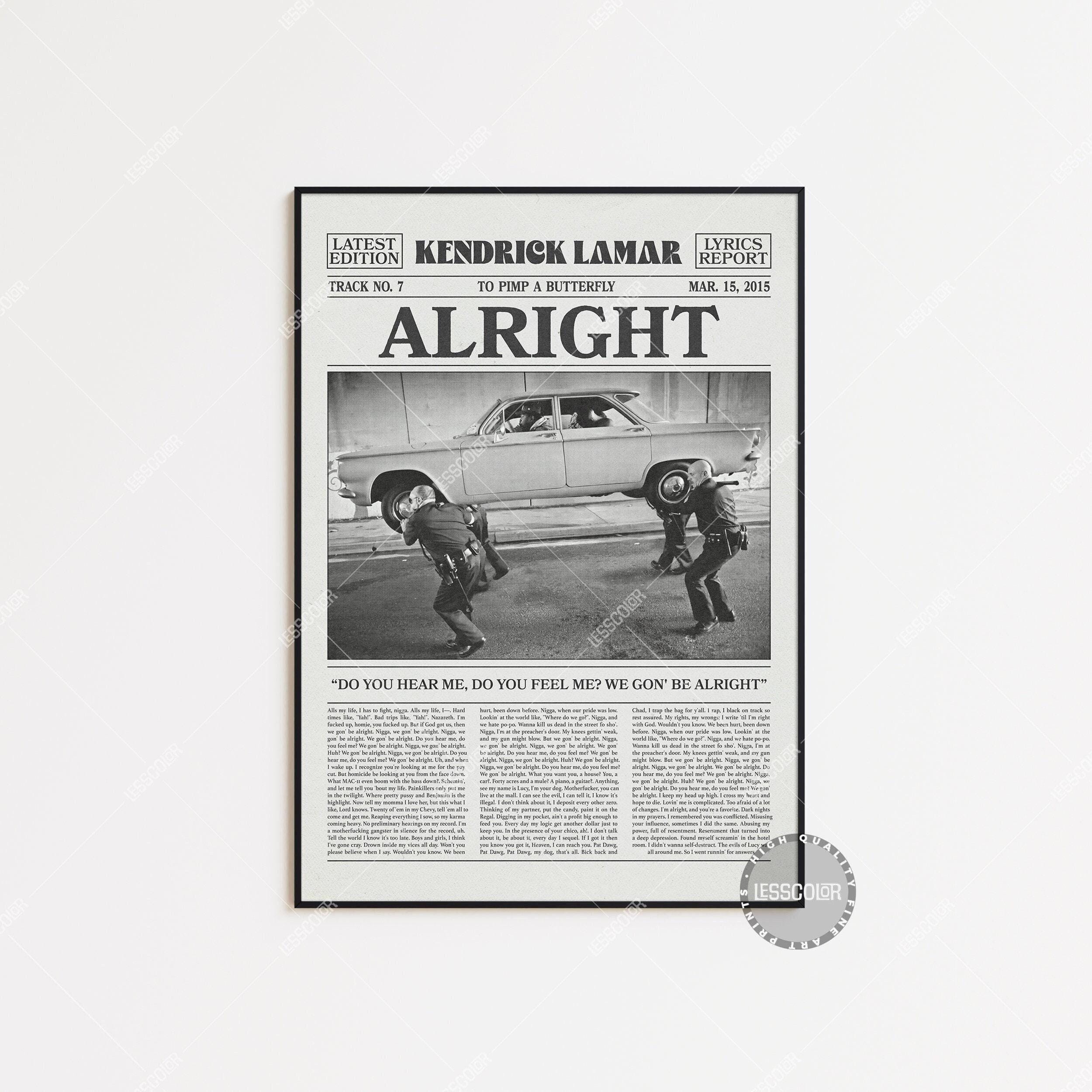 Kendrick Lamar Retro Newspaper Print, Alright Poster