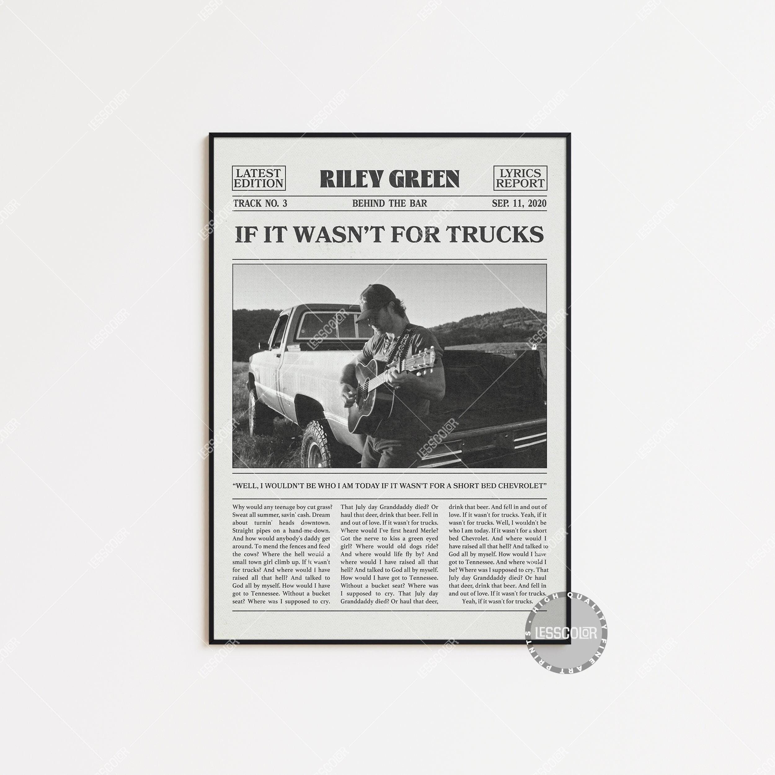Riley Green Retro Newspaper Print, If It Wasn’t For Trucks Poster main variant image