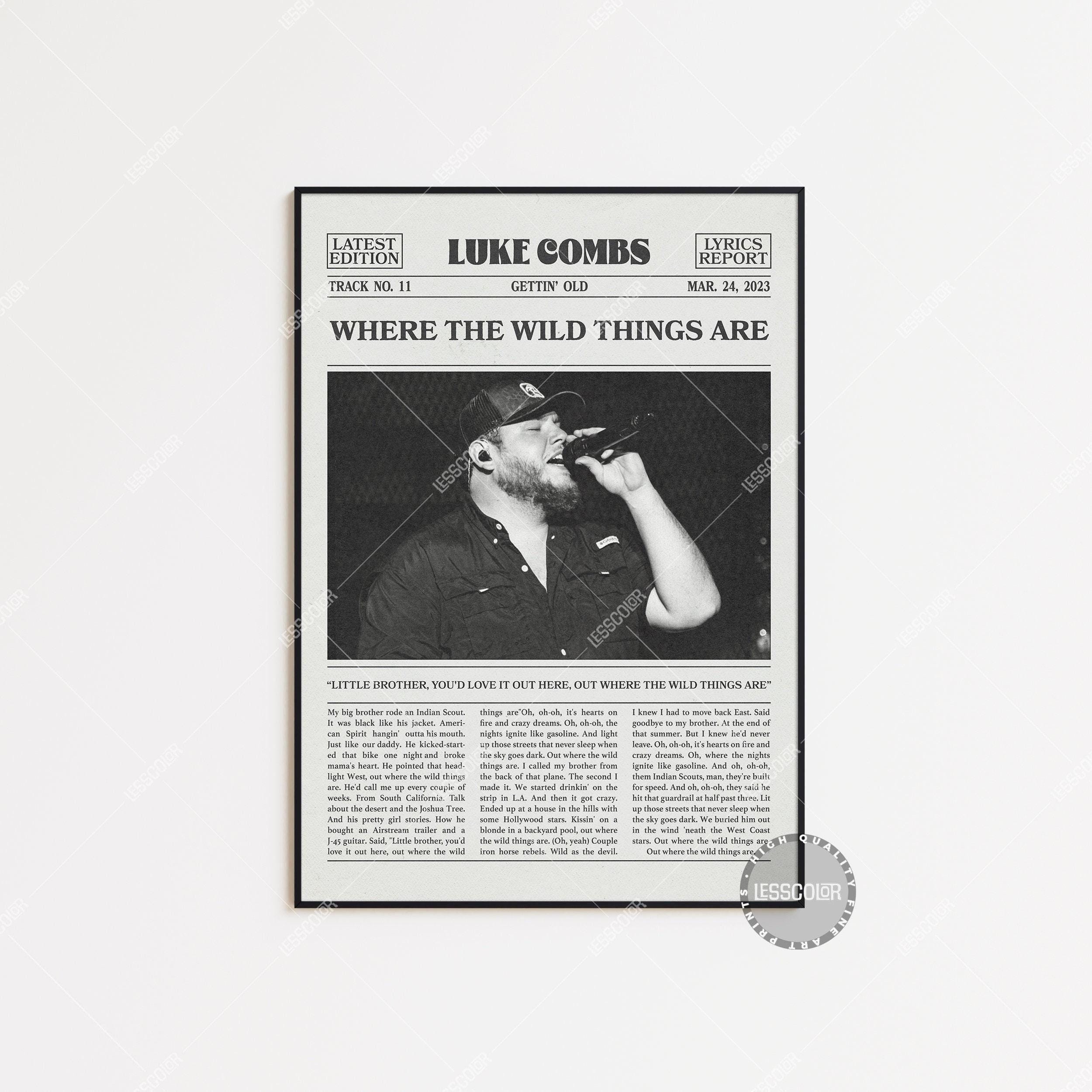 Luke Combs Retro Newspaper Print, Where the Wild Things Are Poster